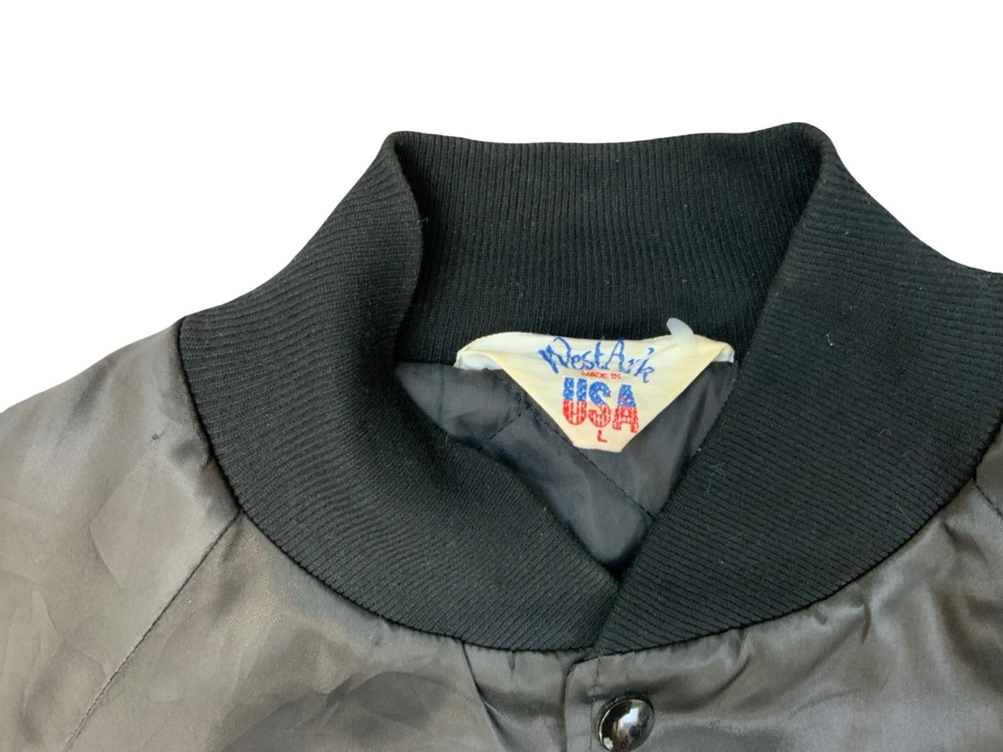 VTG USA 80s WHITIER ELKS CLUB LODGE CA SILKY COACH VARSITY JACKET FRAT MASONS L