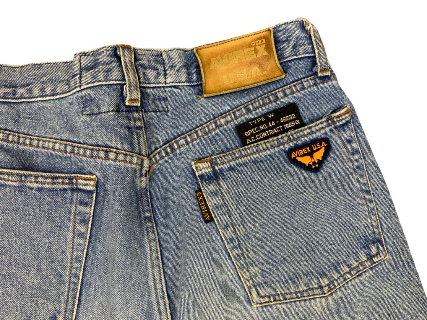VTG 1990s AVIREX ITALIAN MADE HEAVY DENIM JEANS LIGHT BLUE STONEWASH 30W 32L