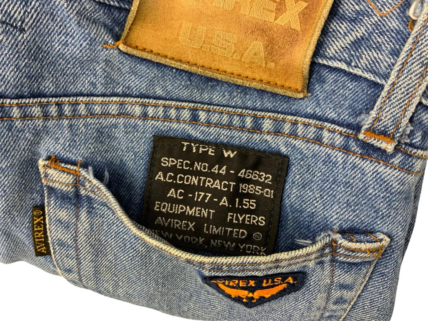 VTG 1990s AVIREX ITALIAN MADE HEAVY DENIM JEANS LIGHT BLUE STONEWASH 30W 32L