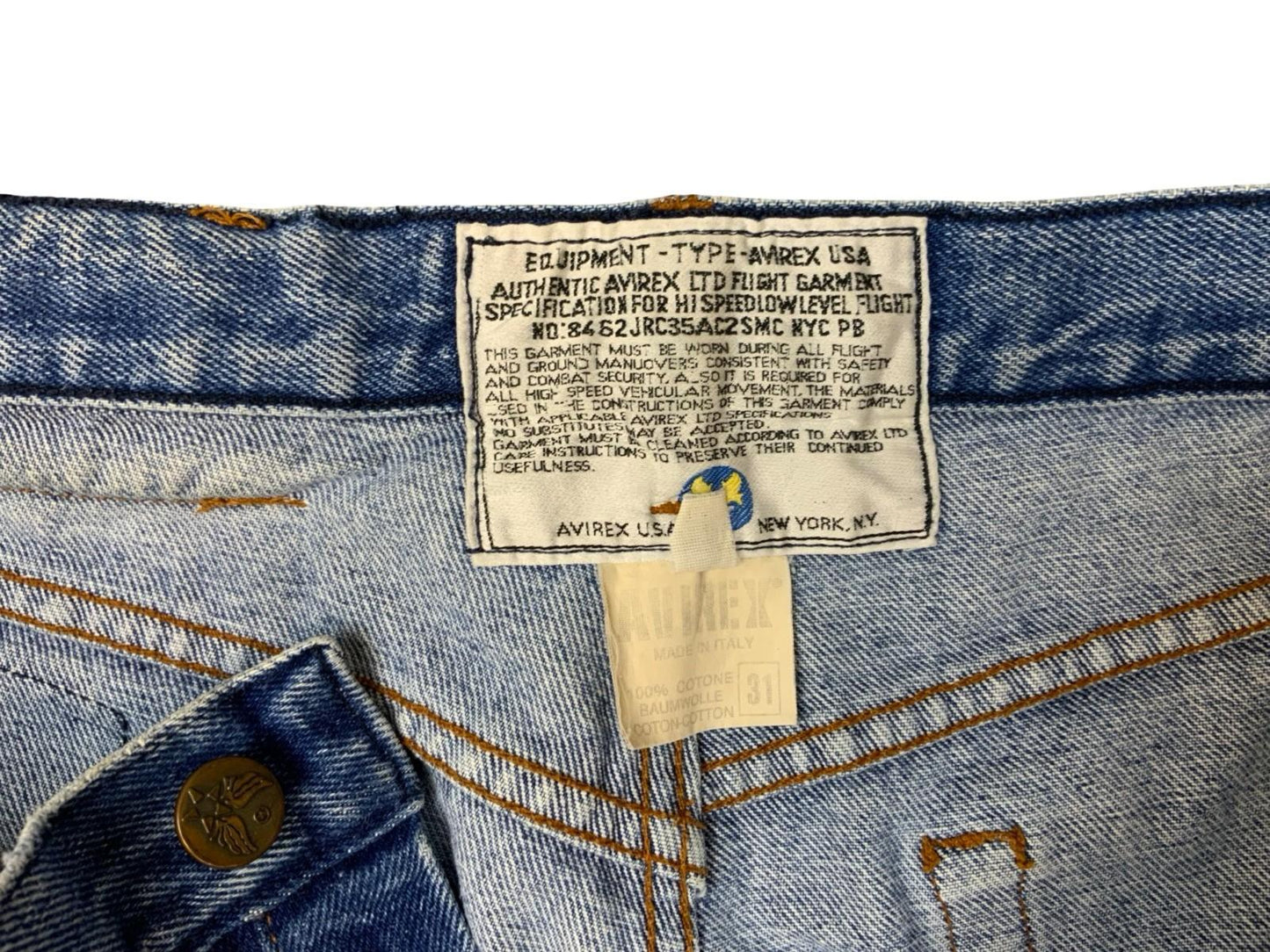 VTG 1990s AVIREX ITALIAN MADE HEAVY DENIM JEANS LIGHT BLUE STONEWASH 30W 32L