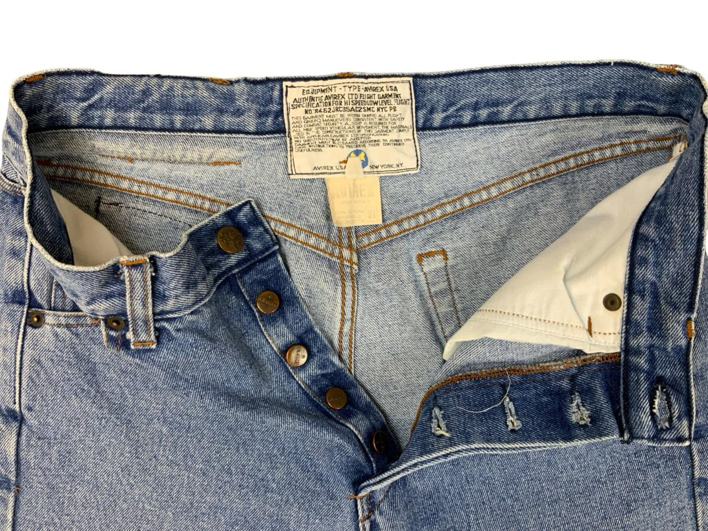 VTG 1990s AVIREX ITALIAN MADE HEAVY DENIM JEANS LIGHT BLUE STONEWASH 30W 32L