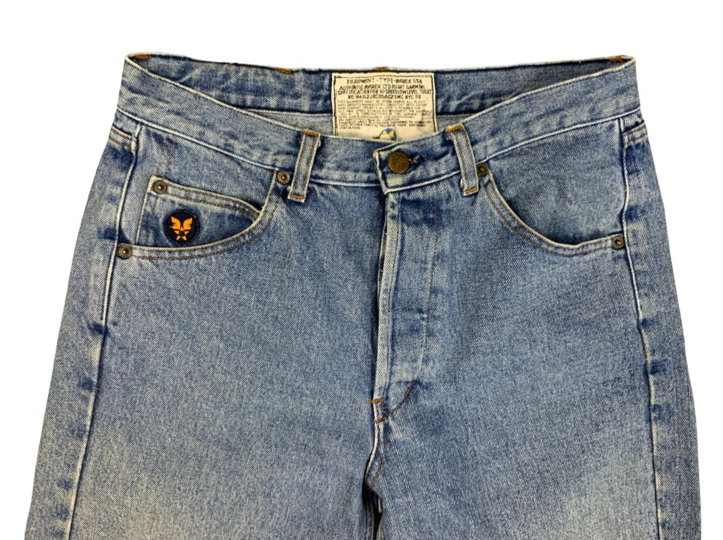 VTG 1990s AVIREX ITALIAN MADE HEAVY DENIM JEANS LIGHT BLUE STONEWASH 30W 32L