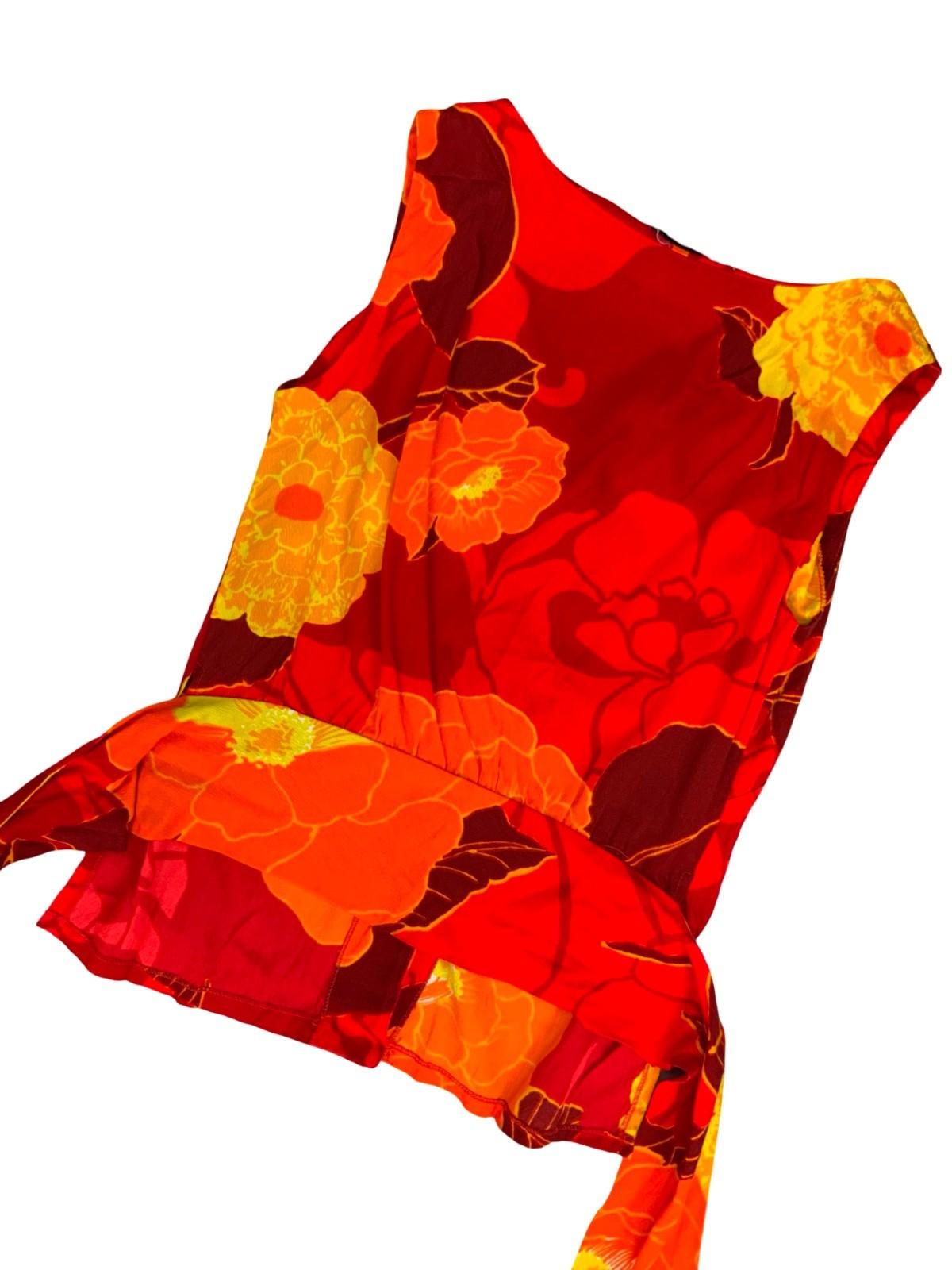 VTG 70s USA HAWAIIAN RAYON TWO POTATO LAGUNA BEACH CA FLORAL TIE BLOUSE UK 8/10