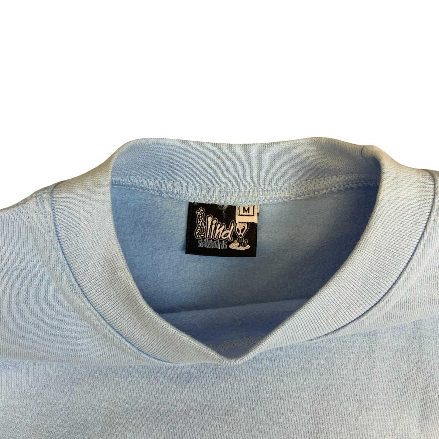 Y2K Blind Skateboards Shroom Alien Baby Blue Crewneck Sweater Embroidered Med