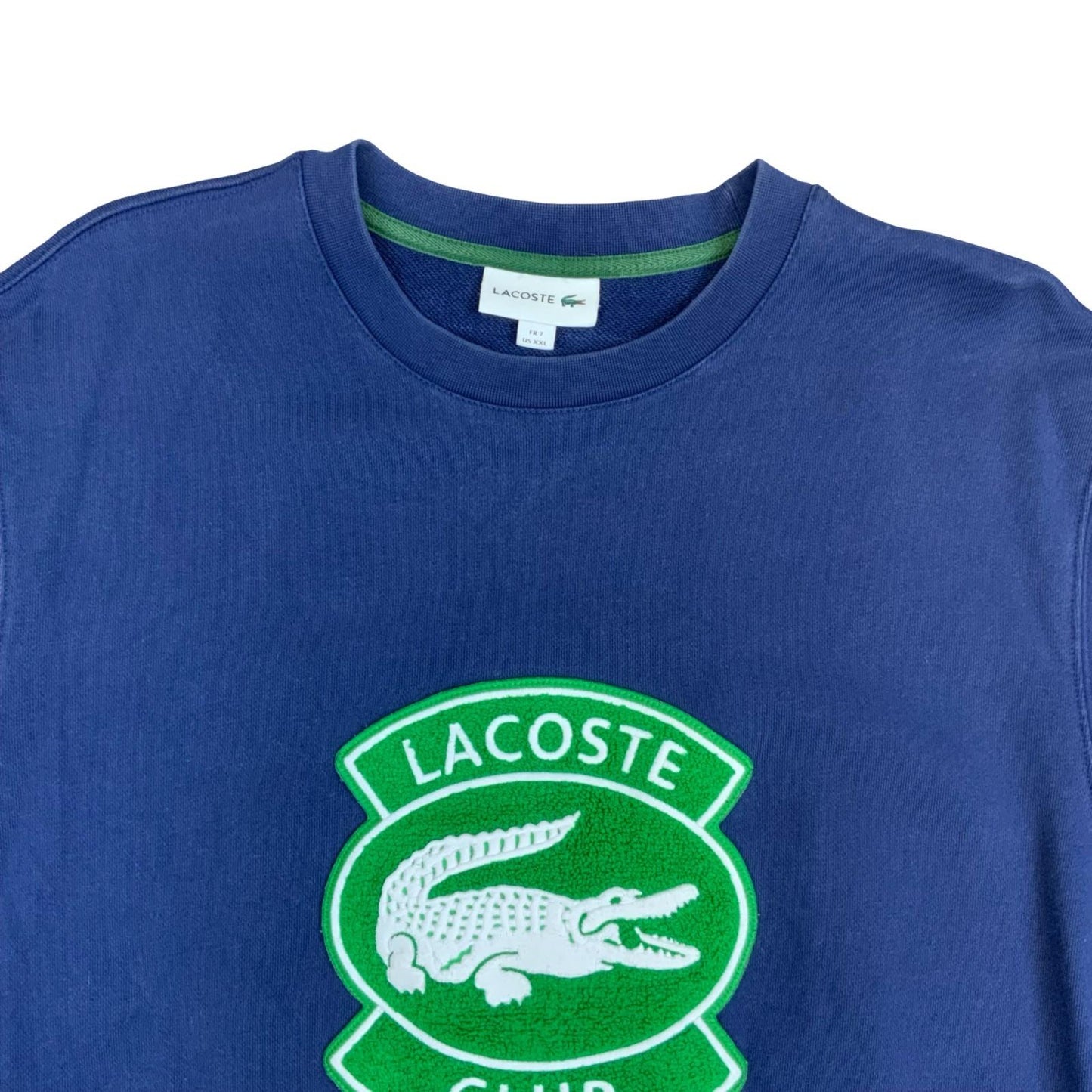 Y2K Lacoste Club Big Logo Embroidered Graphic Navy Blue Crewneck Sweatshirt XXL