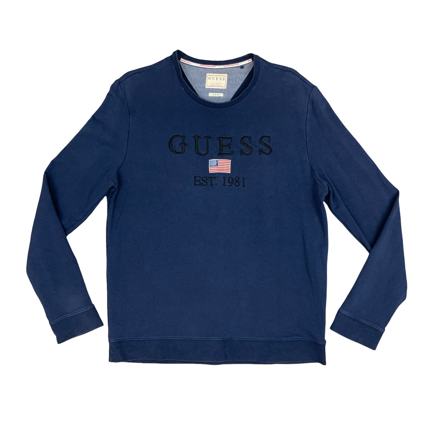 Y2K Guess Elwin Jeans Los Angeles Navy Slim Fit Jumper Crewneck Sweater XL