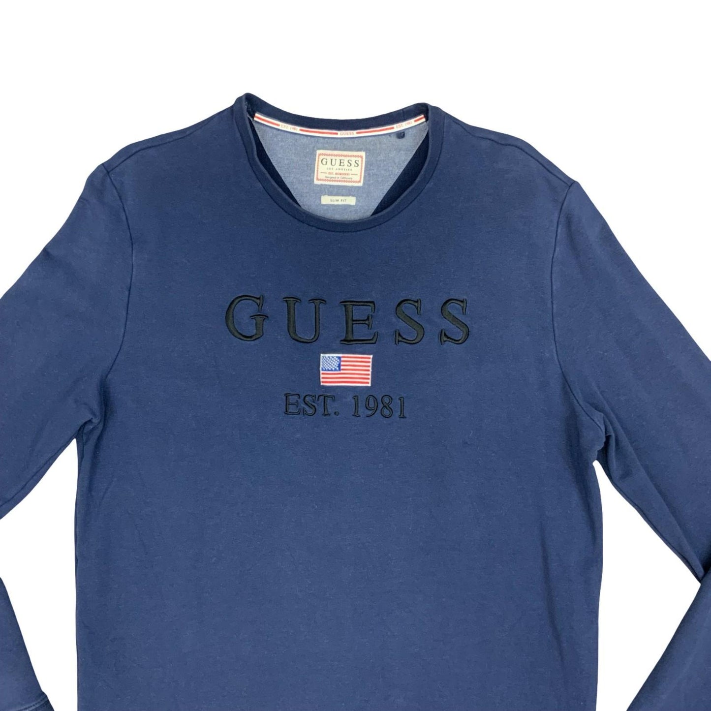 Y2K Guess Elwin Jeans Los Angeles Navy Slim Fit Jumper Crewneck Sweater XL