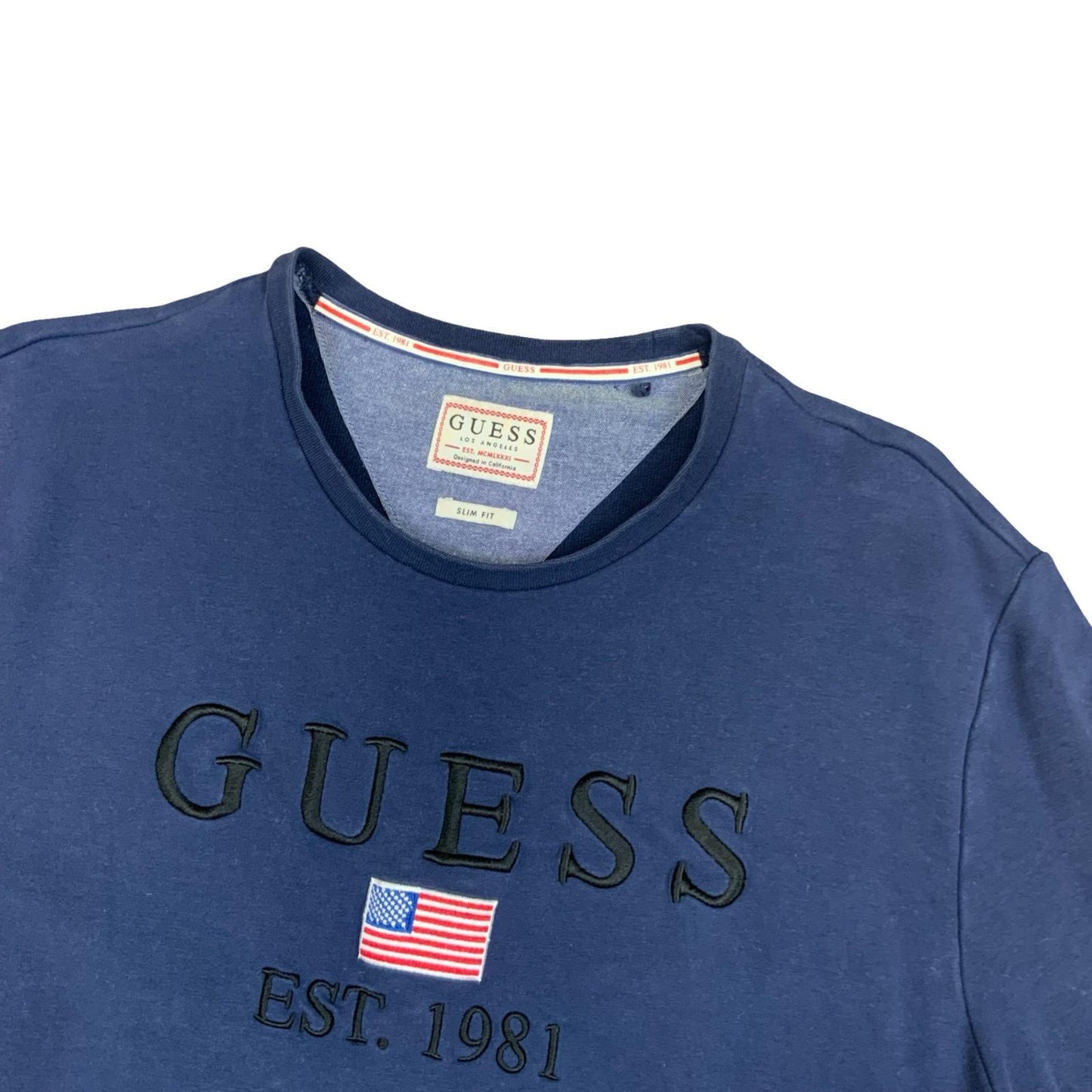 Y2K Guess Elwin Jeans Los Angeles Navy Slim Fit Jumper Crewneck Sweater XL