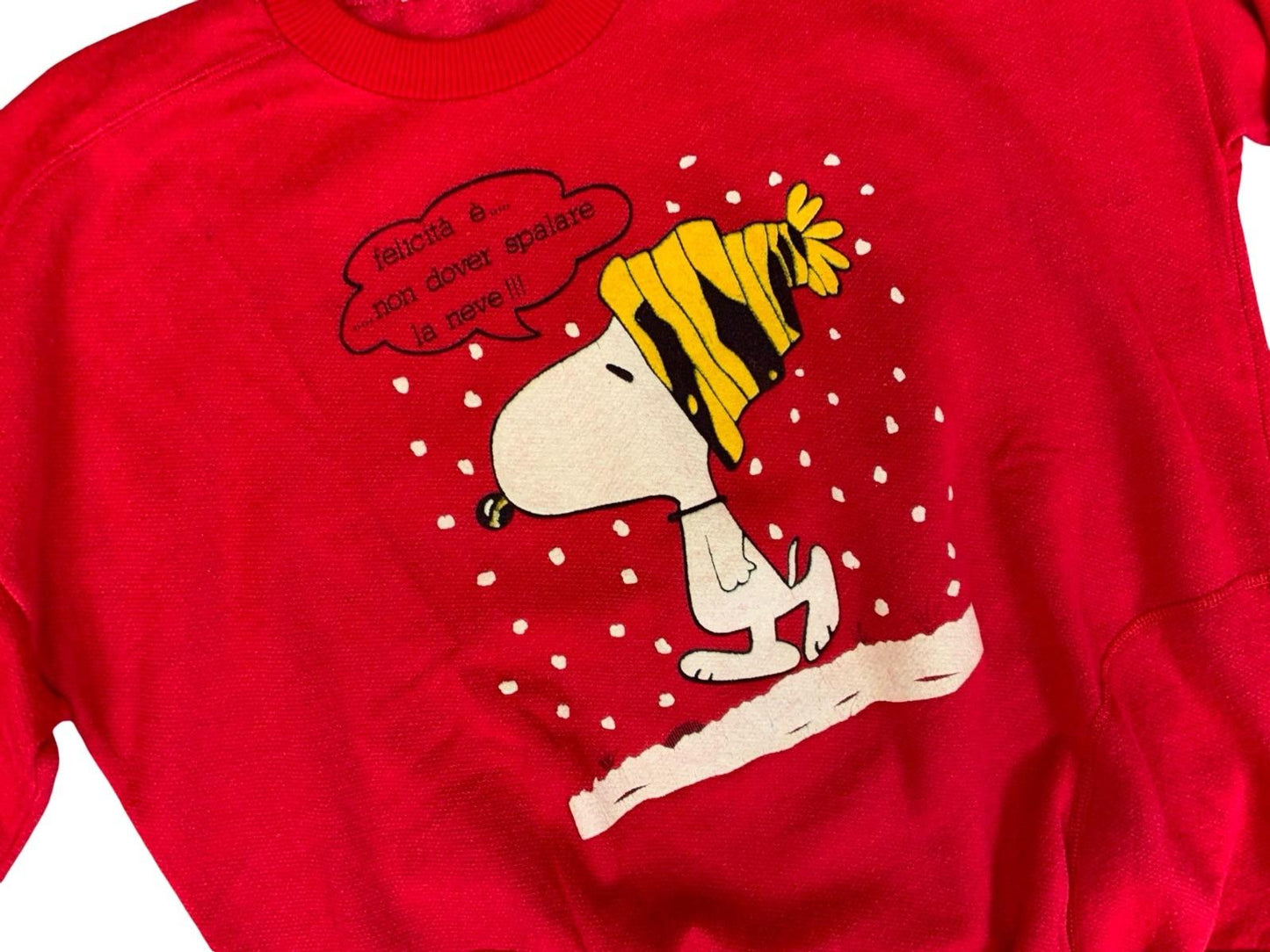 VTG 1970s ITALIAN SNOOPY PEANUTS REVERSE WEAVE POCKET SWEATSHIRT RED LARGE