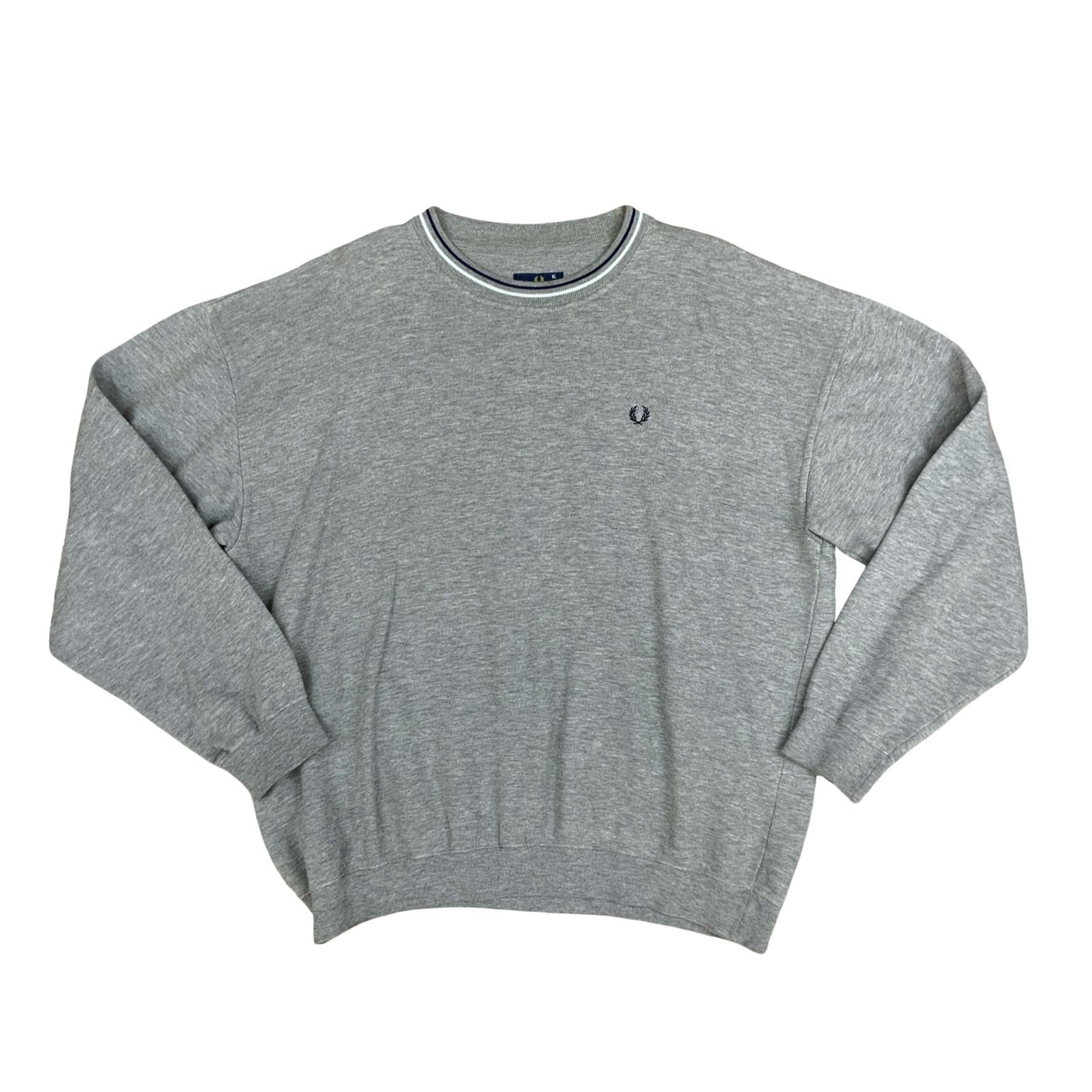 Y2K Fred Perry Grey Sweater Jumper Crewneck Pull-Over Casual Retro Extra Large
