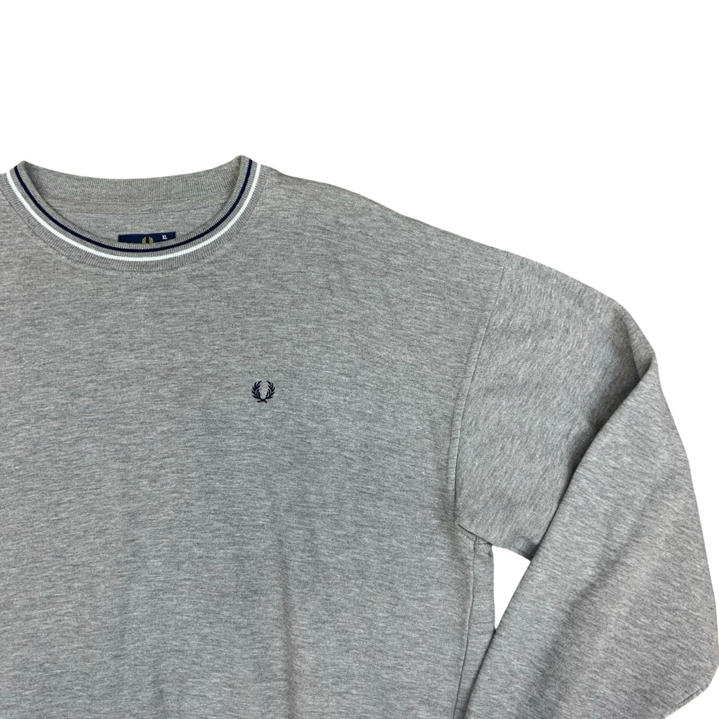 Y2K Fred Perry Grey Sweater Jumper Crewneck Pull-Over Casual Retro Extra Large