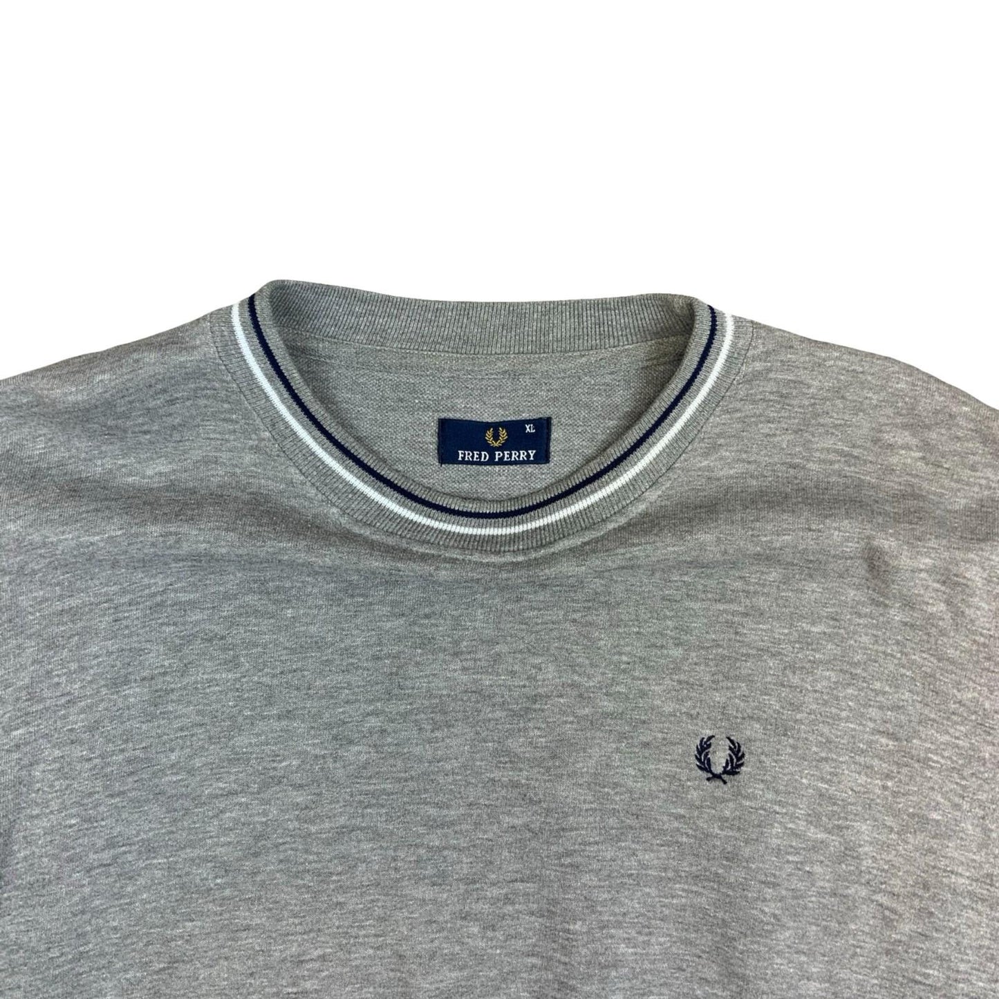 Y2K Fred Perry Grey Sweater Jumper Crewneck Pull-Over Casual Retro Extra Large