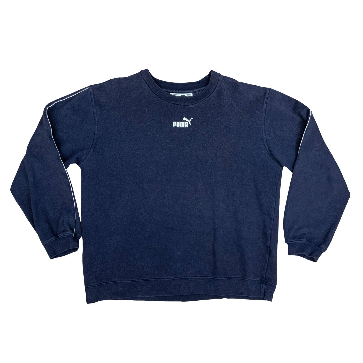 Vintage 90s Puma Sportswear Navy Logo Sweater Crewneck Jumper Pull-Over Large