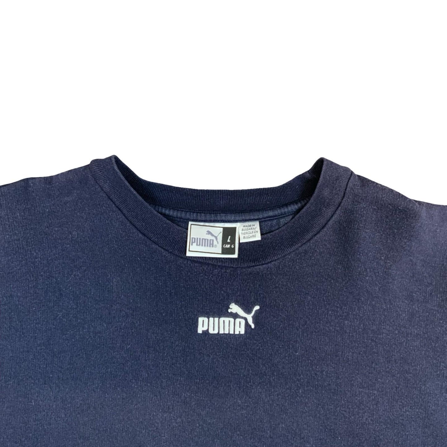 Vintage 90s Puma Sportswear Navy Logo Sweater Crewneck Jumper Pull-Over Large