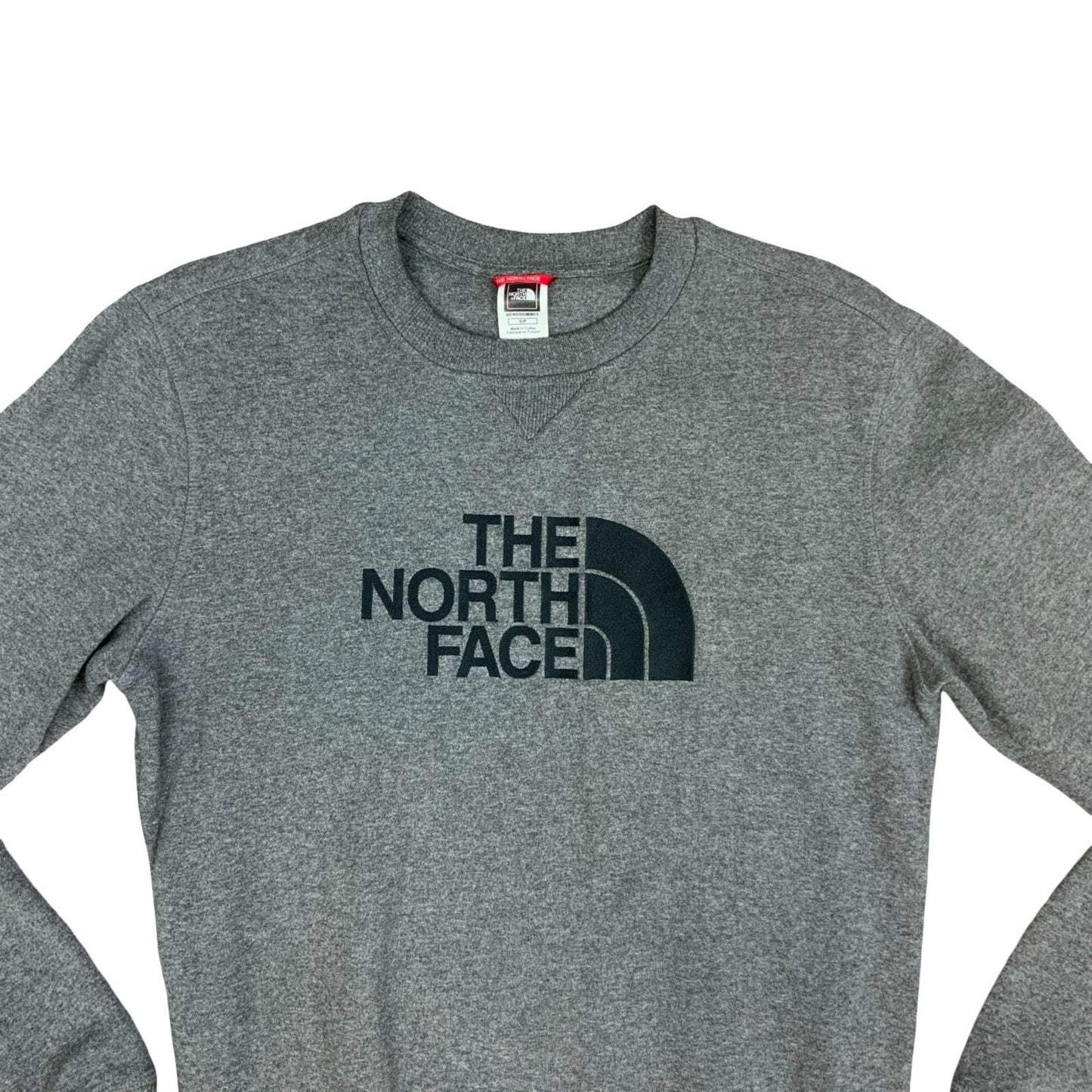 Y2K The North Face Large Embroidered Logo Grey Sweater Crewneck Jumper Small