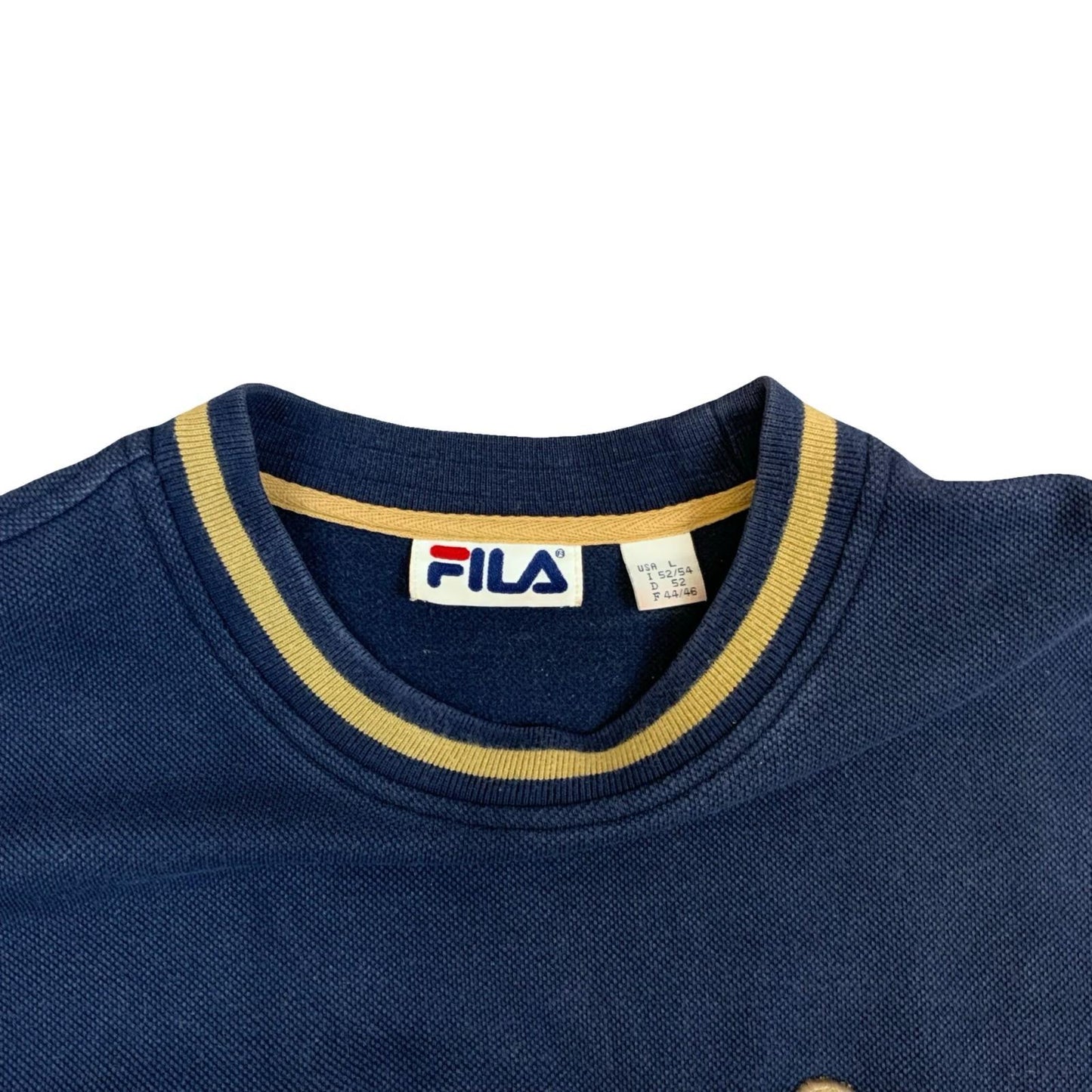 Y2K Fila Retro Navy Embroidered Spell-Out Crewneck Sweater Jumper Large