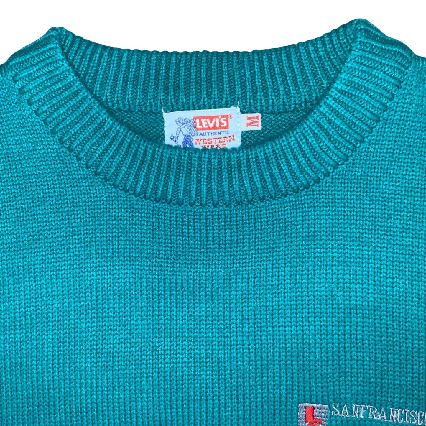 VTG 'LEVI'S' AUTHENTIC WESTERN WEAR 501 LOGO TEAL GREEN PULLOVER SWEATSHIRT L