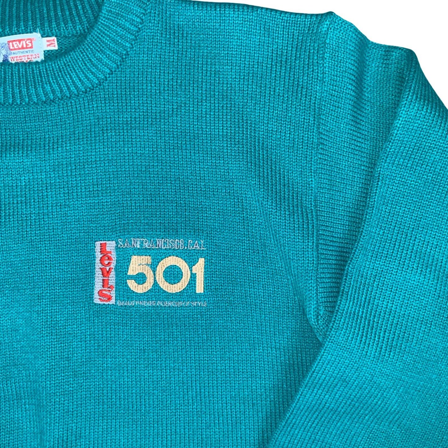 VTG 'LEVI'S' AUTHENTIC WESTERN WEAR 501 LOGO TEAL GREEN PULLOVER SWEATSHIRT L