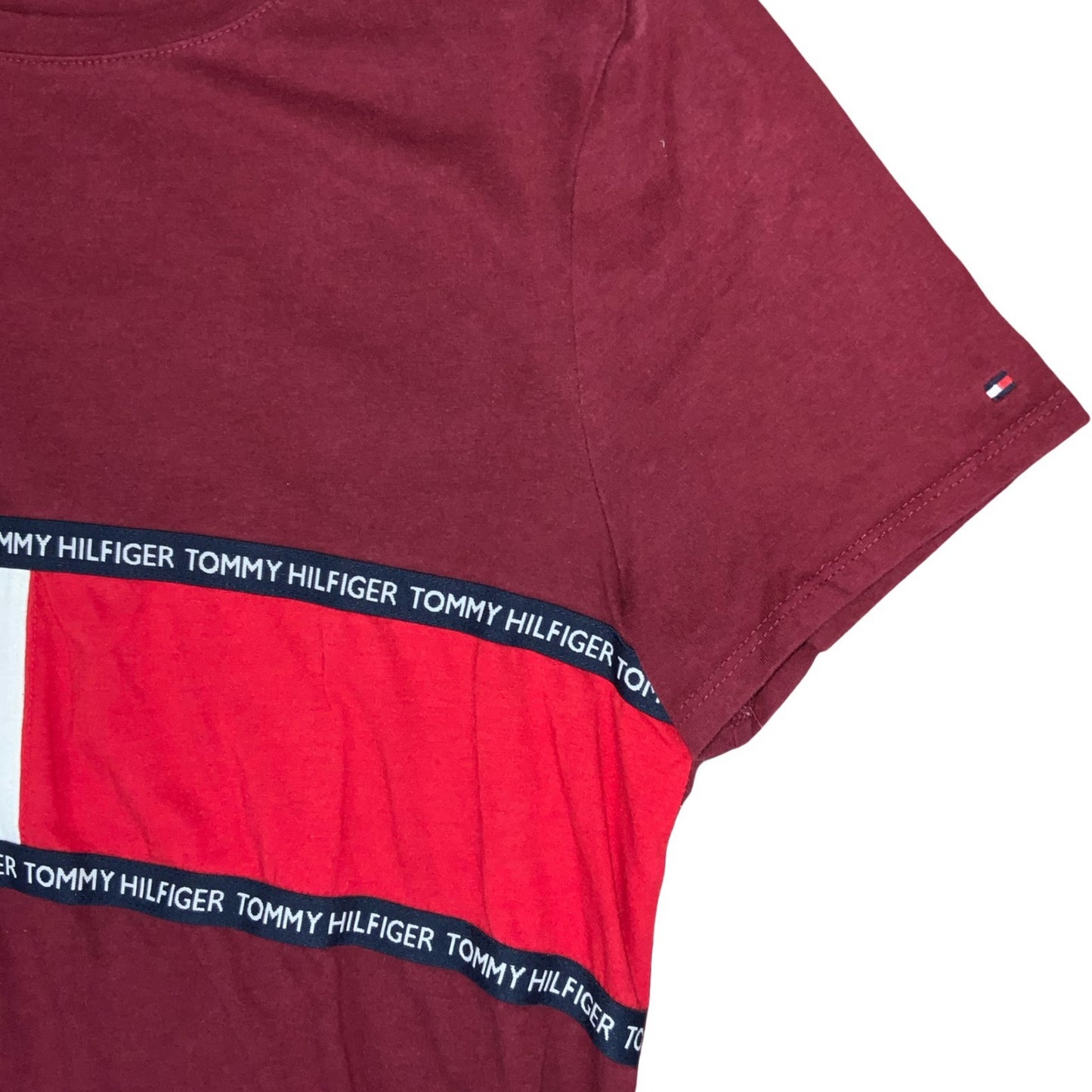 00s 'TOMMY HILFIGER' BURGUNDY RED LOGO SHORT SLEEVE CASUAL SPORT T-SHIRT S M