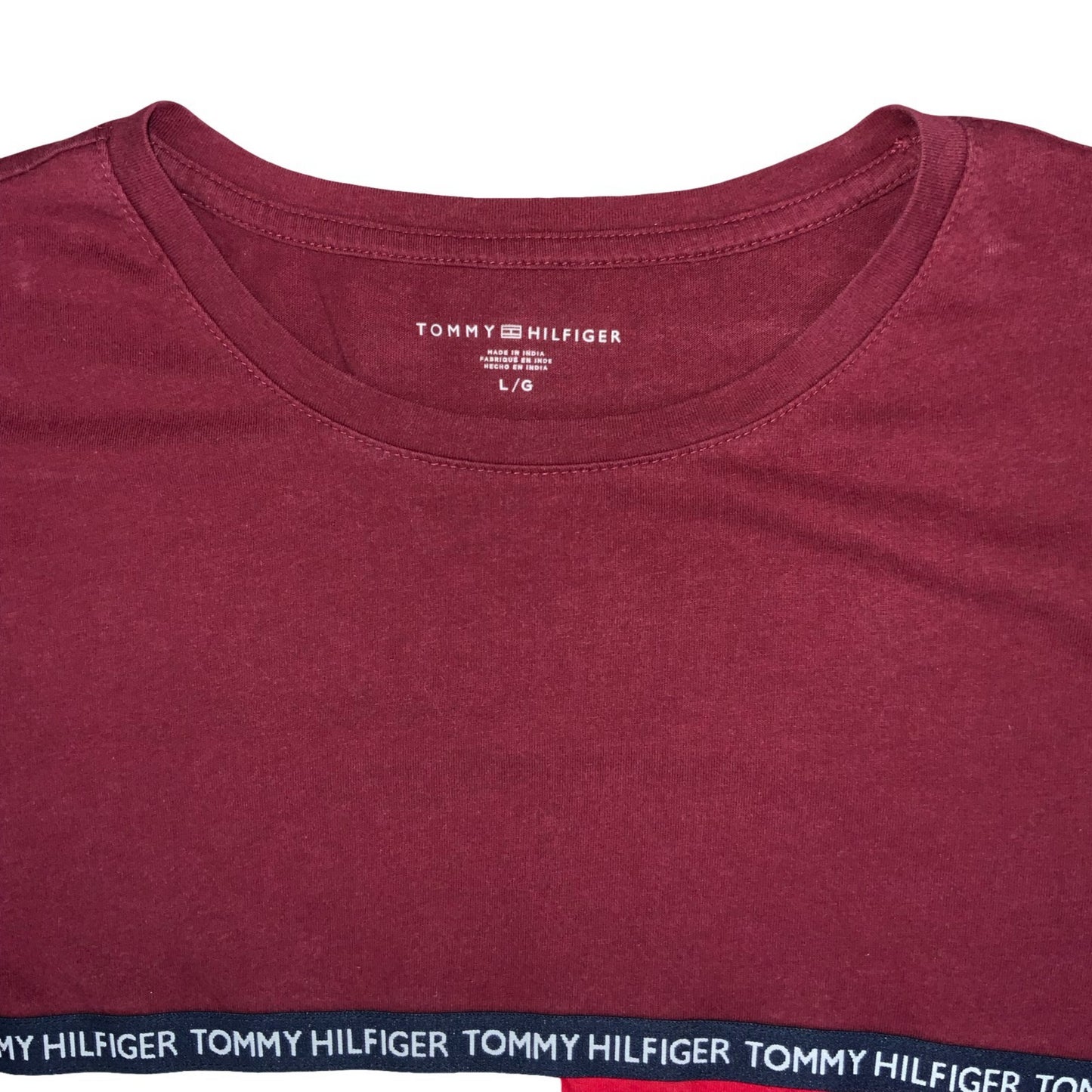 00s 'TOMMY HILFIGER' BURGUNDY RED LOGO SHORT SLEEVE CASUAL SPORT T-SHIRT S M