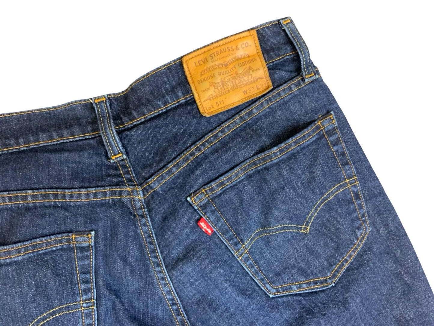 LEVIS BIG E RED TAB 511 PERFORMANCE PREMIUM DENIM JEANS DARK INDIGO 33W 32L
