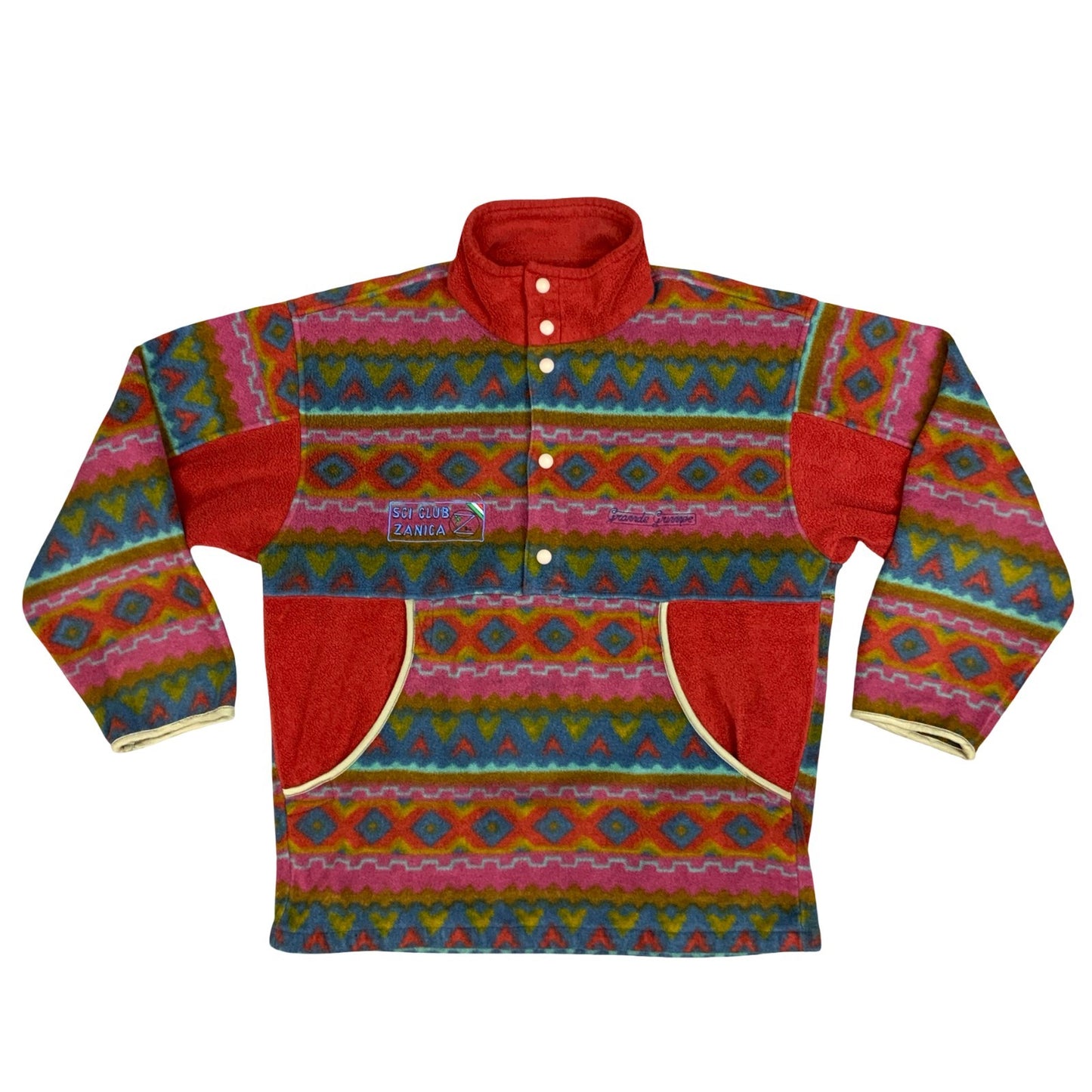 Vintage 90s Polartec Sci Club Zanica Button-Up Multi-Coloured AOP Fleece Medium
