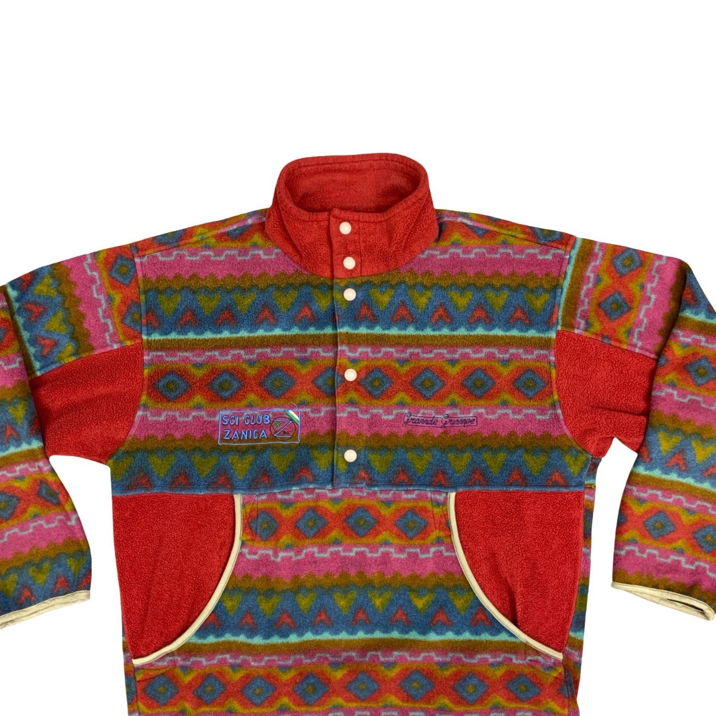 Vintage 90s Polartec Sci Club Zanica Button-Up Multi-Coloured AOP Fleece Medium