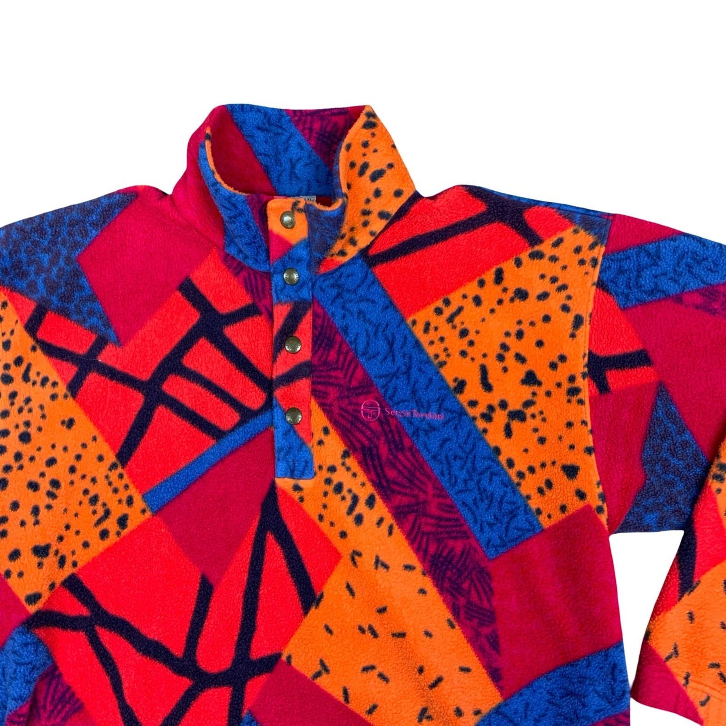 Vintage 1980's Sergio Tacchini Multi-Coloured Abstract Asymmetrical Fleece XXL