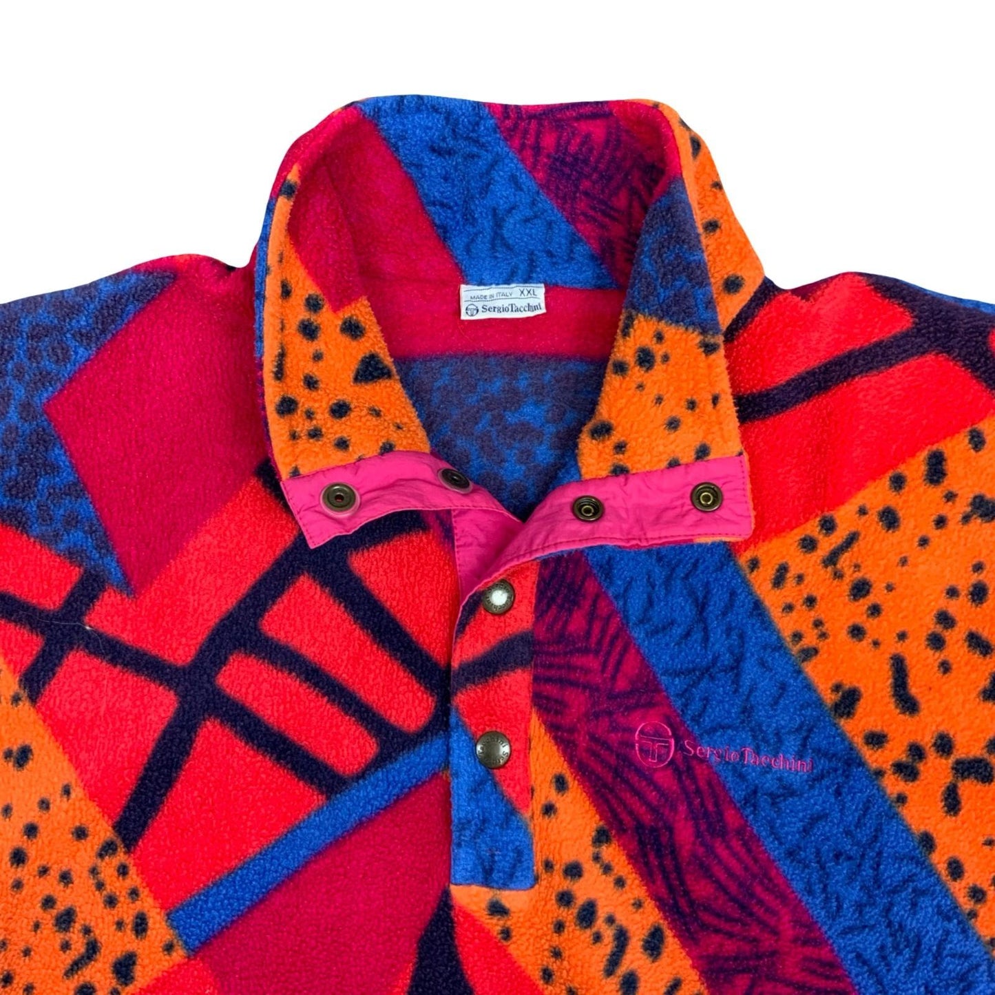 Vintage 1980's Sergio Tacchini Multi-Coloured Abstract Asymmetrical Fleece XXL