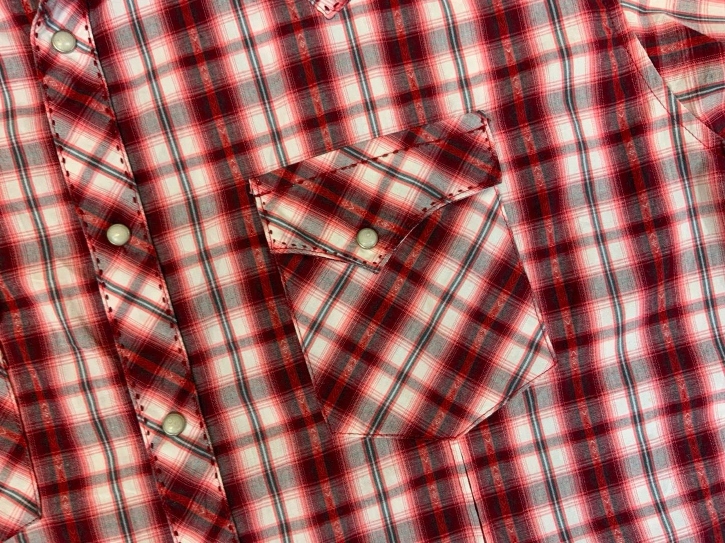 VTG 90s WRANGLER RED SHADOW PLAID OVERSIZE STITCH PEARL SNAP WESTERN SHIRT XXL
