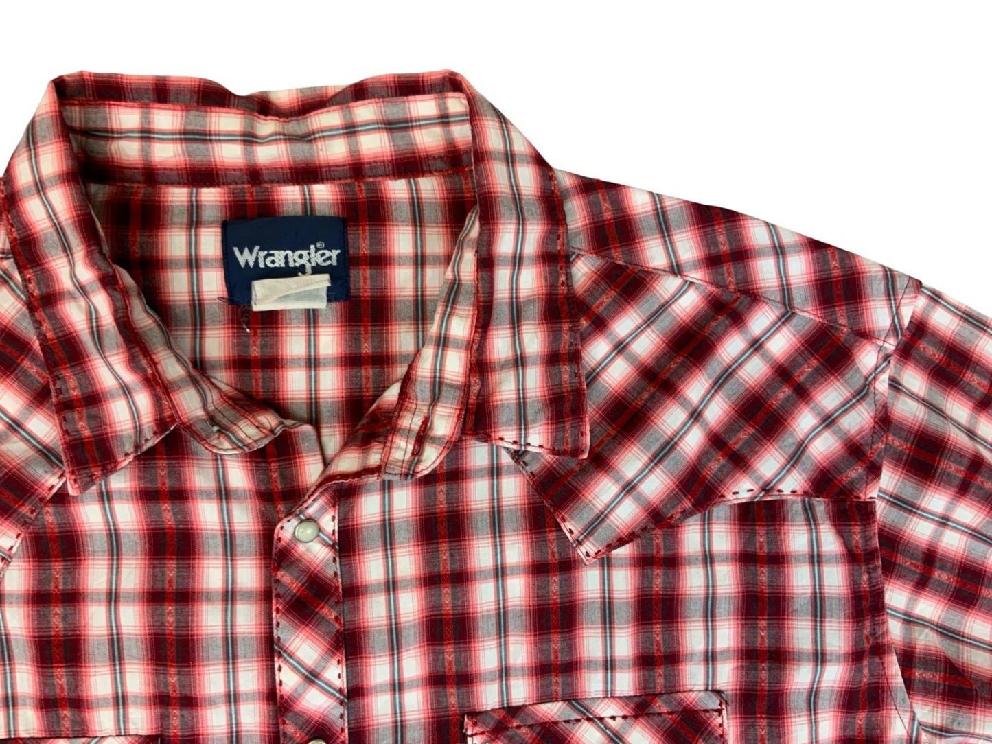 VTG 90s WRANGLER RED SHADOW PLAID OVERSIZE STITCH PEARL SNAP WESTERN SHIRT XXL