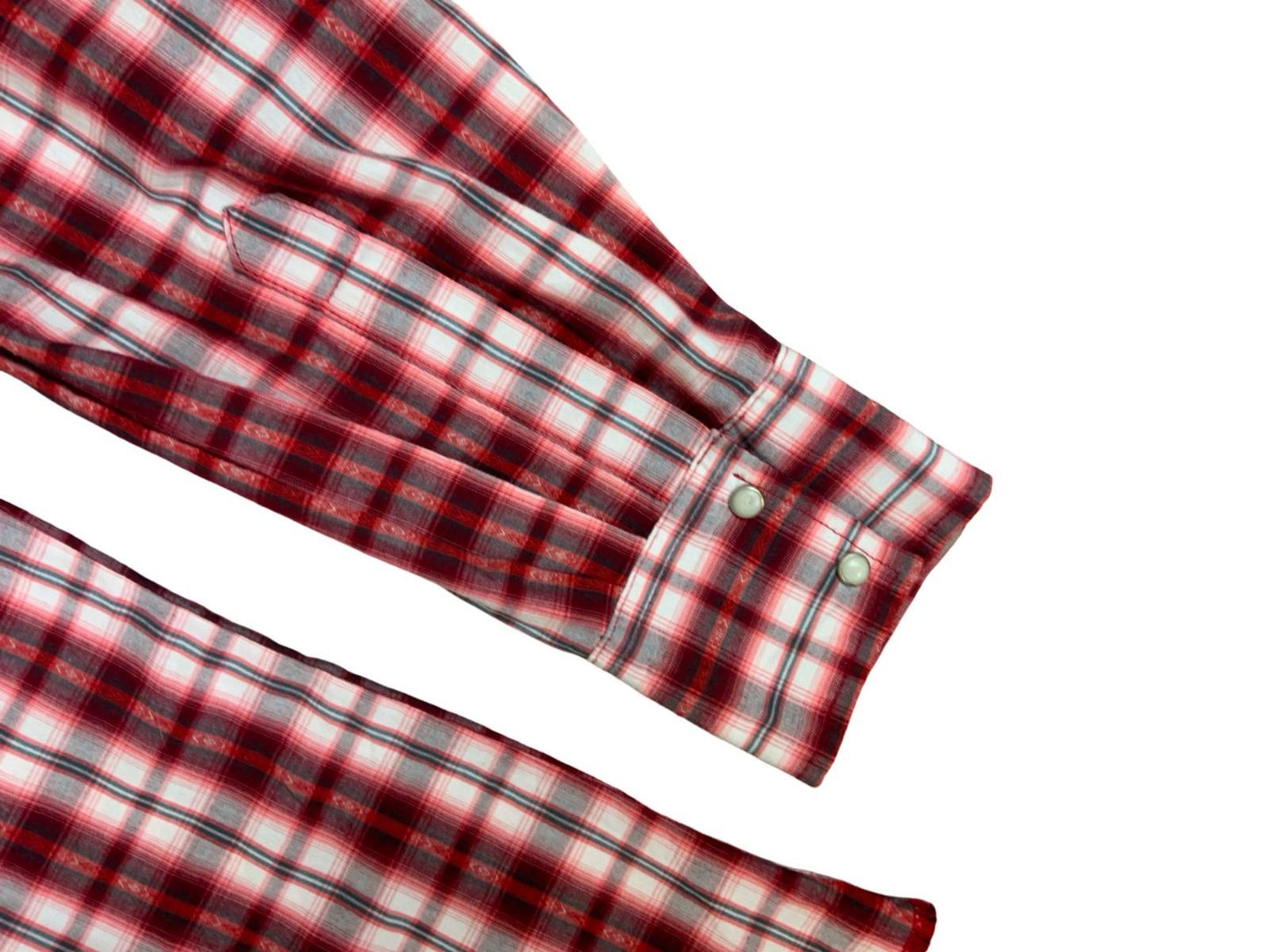 VTG 90s WRANGLER RED SHADOW PLAID OVERSIZE STITCH PEARL SNAP WESTERN SHIRT XXL