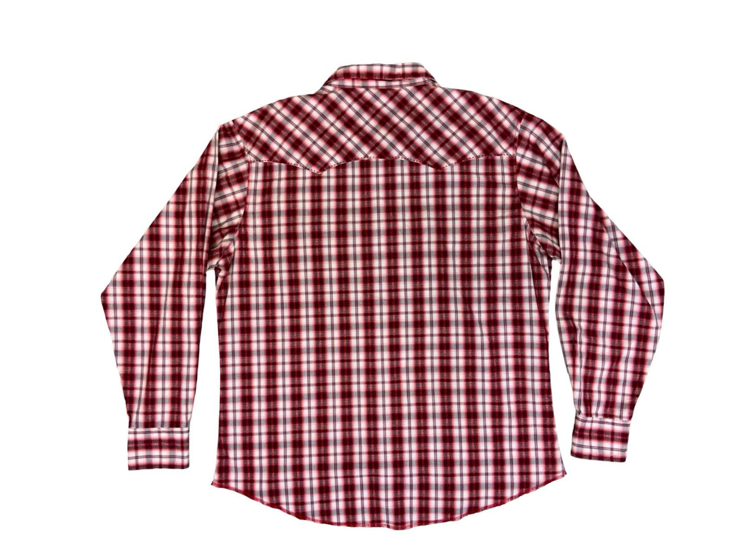 VTG 90s WRANGLER RED SHADOW PLAID OVERSIZE STITCH PEARL SNAP WESTERN SHIRT XXL