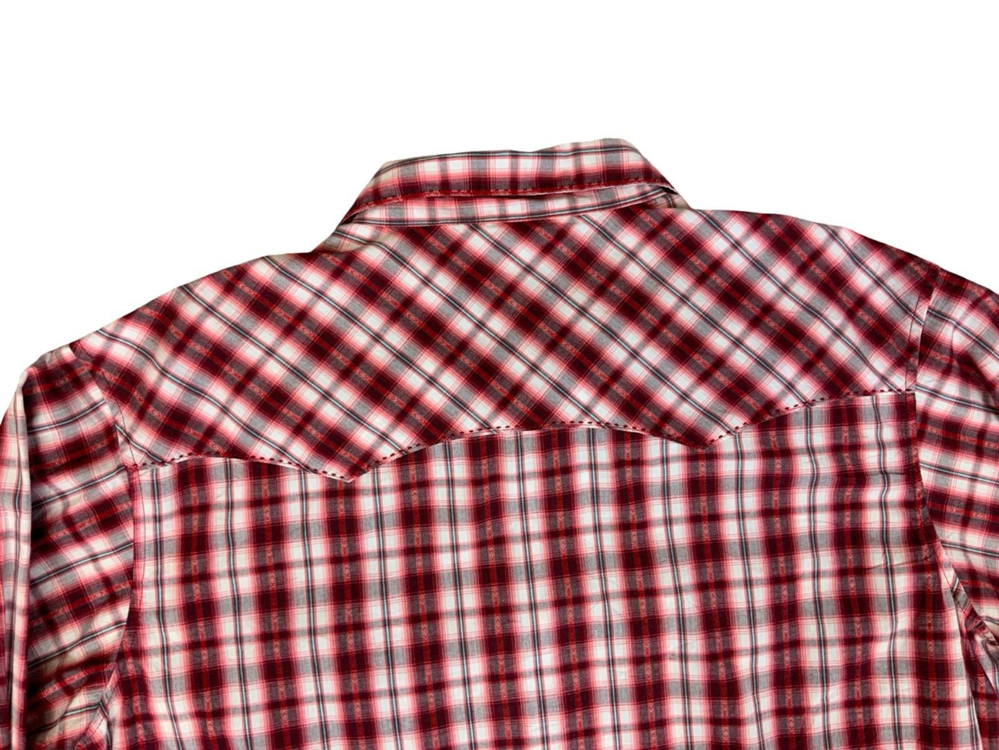 VTG 90s WRANGLER RED SHADOW PLAID OVERSIZE STITCH PEARL SNAP WESTERN SHIRT XXL