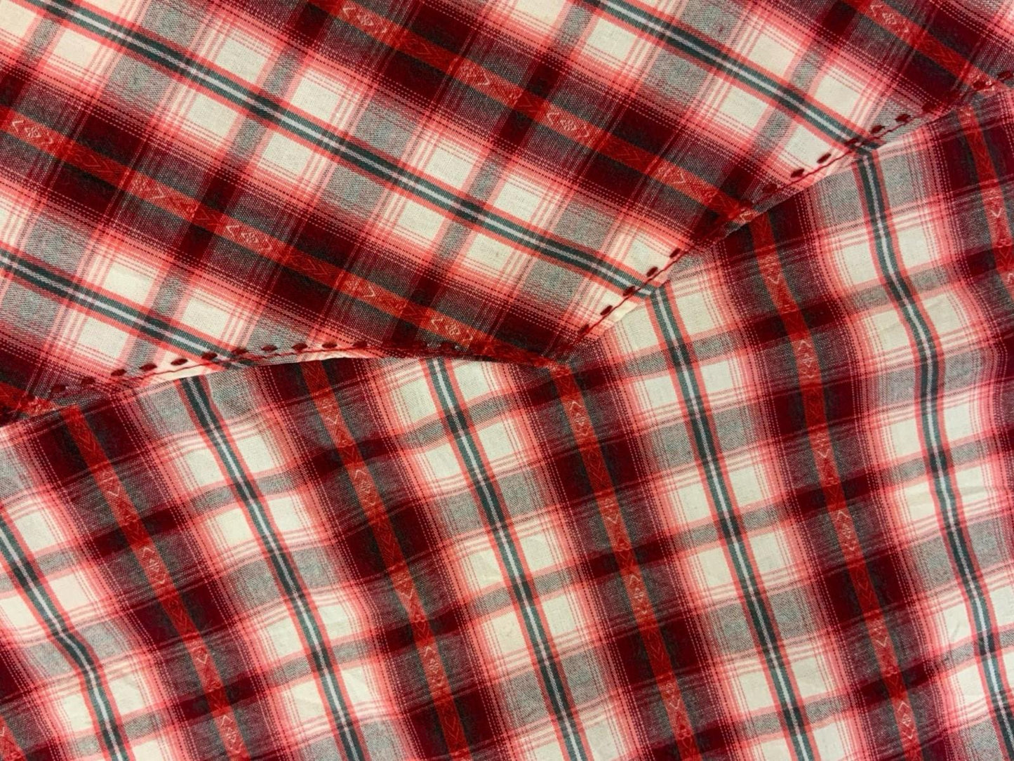 VTG 90s WRANGLER RED SHADOW PLAID OVERSIZE STITCH PEARL SNAP WESTERN SHIRT XXL