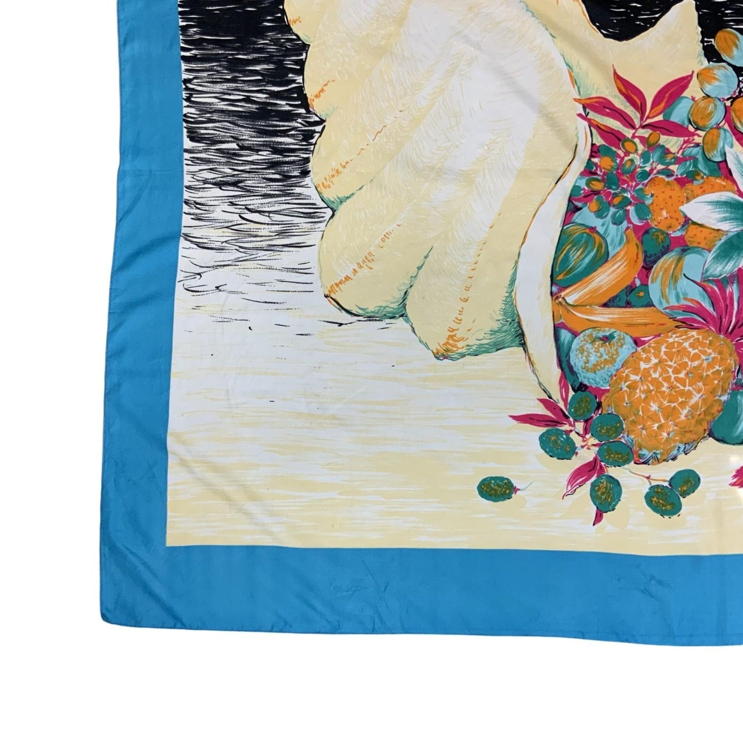 VTG 90s FIAMMETTA BLUE SEASHELL FLORAL GRAPHIC BEACH COVER-UP LARGE SCARF SHAWL