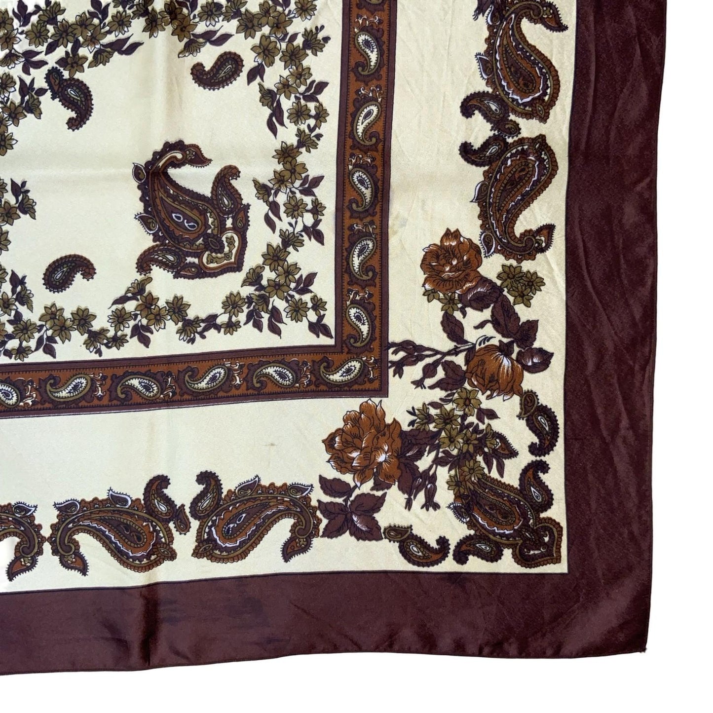 VTG BROWN BEIGE PAISLEY PATTERNED FLORAL BANDANA SQUARE SCARF