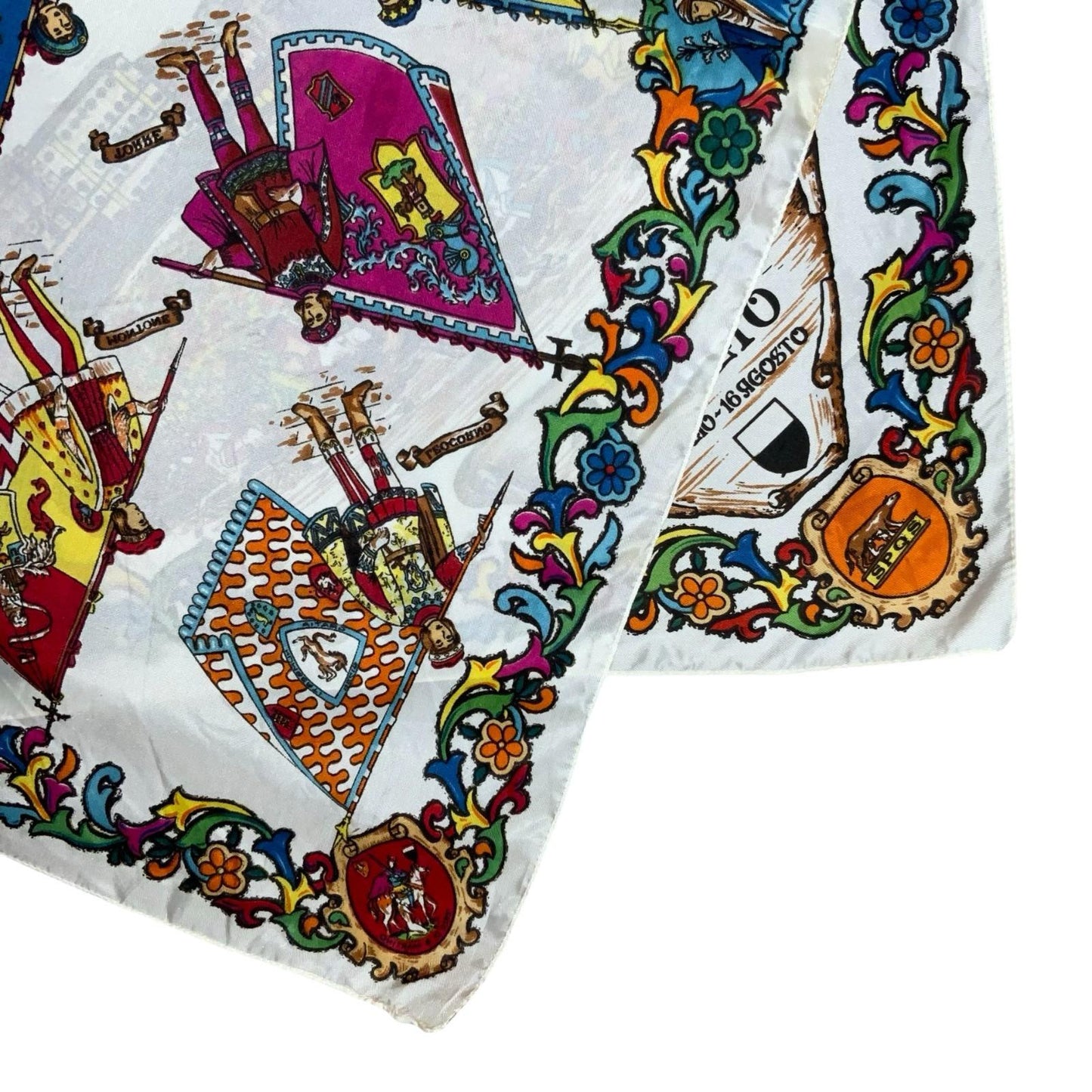 VTG WHITE MULTI-COLOURED SIENA ITALY PALIO DI SIENA HORSE RACE SOUVENIR SCARF