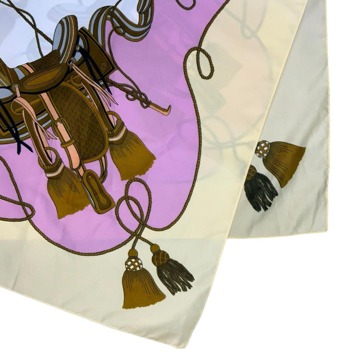 VTG BEIGE PINK BROWN EQUESTRIAN HORDE TASSEL SADDLE SQUARE SCARF