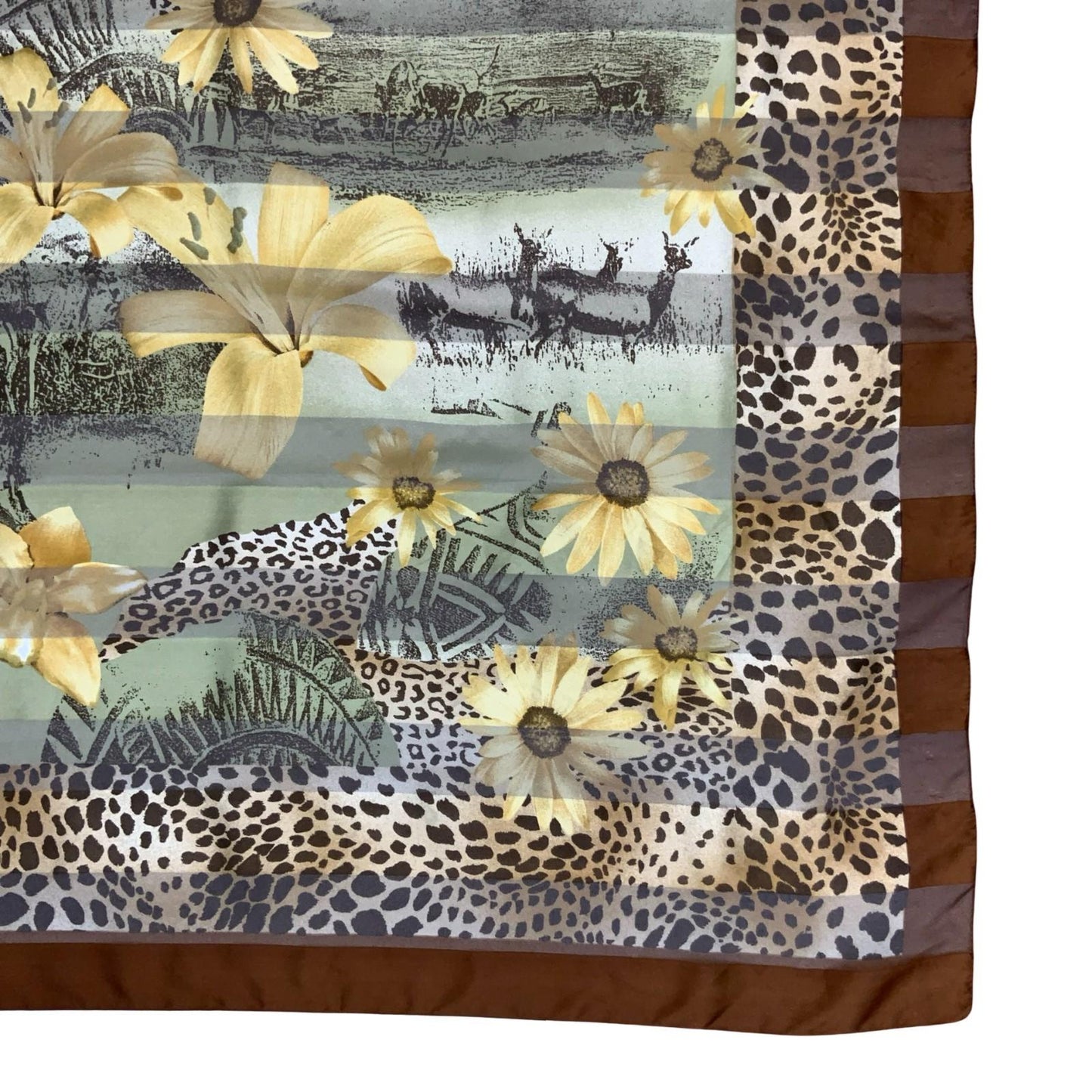 VTG MONACO MONTE CARLO FLORAL LEOPARD BROWN GOLD LARGE SQUARE ITALIAN SCARF