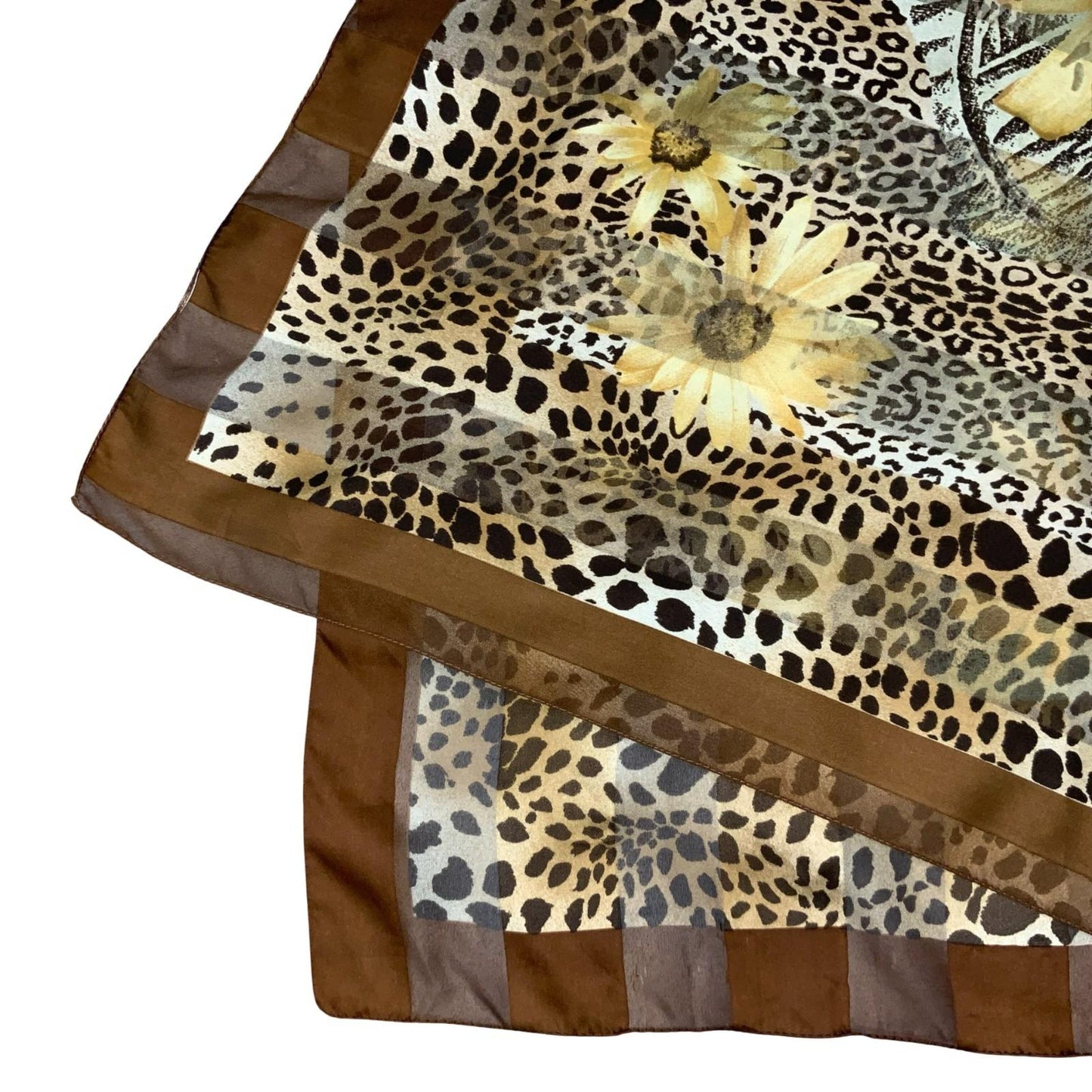 VTG MONACO MONTE CARLO FLORAL LEOPARD BROWN GOLD LARGE SQUARE ITALIAN SCARF