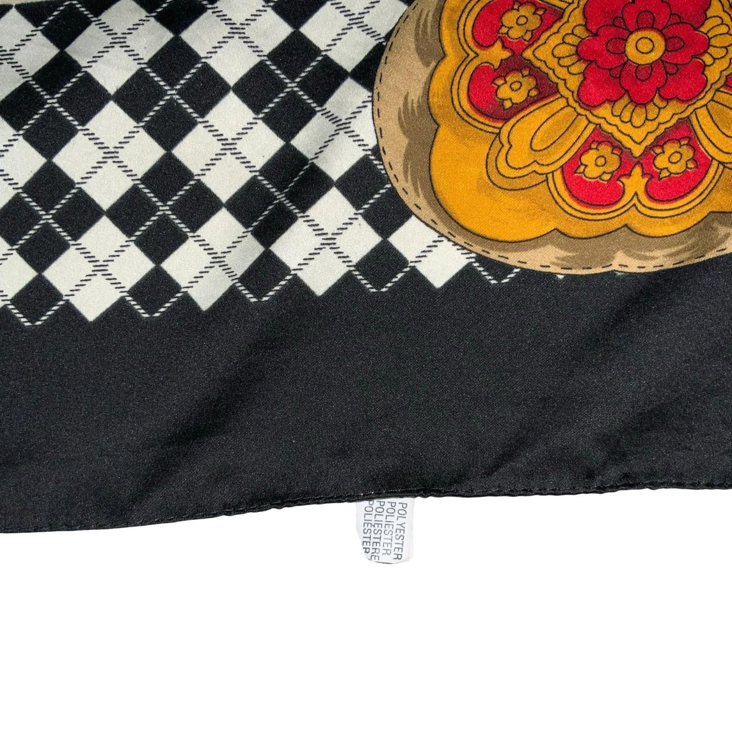 VTG BLACK & WHITE HORSE HUNT TRADITIONAL ARGYLE SADDLE-BACK SQUARE SCARF