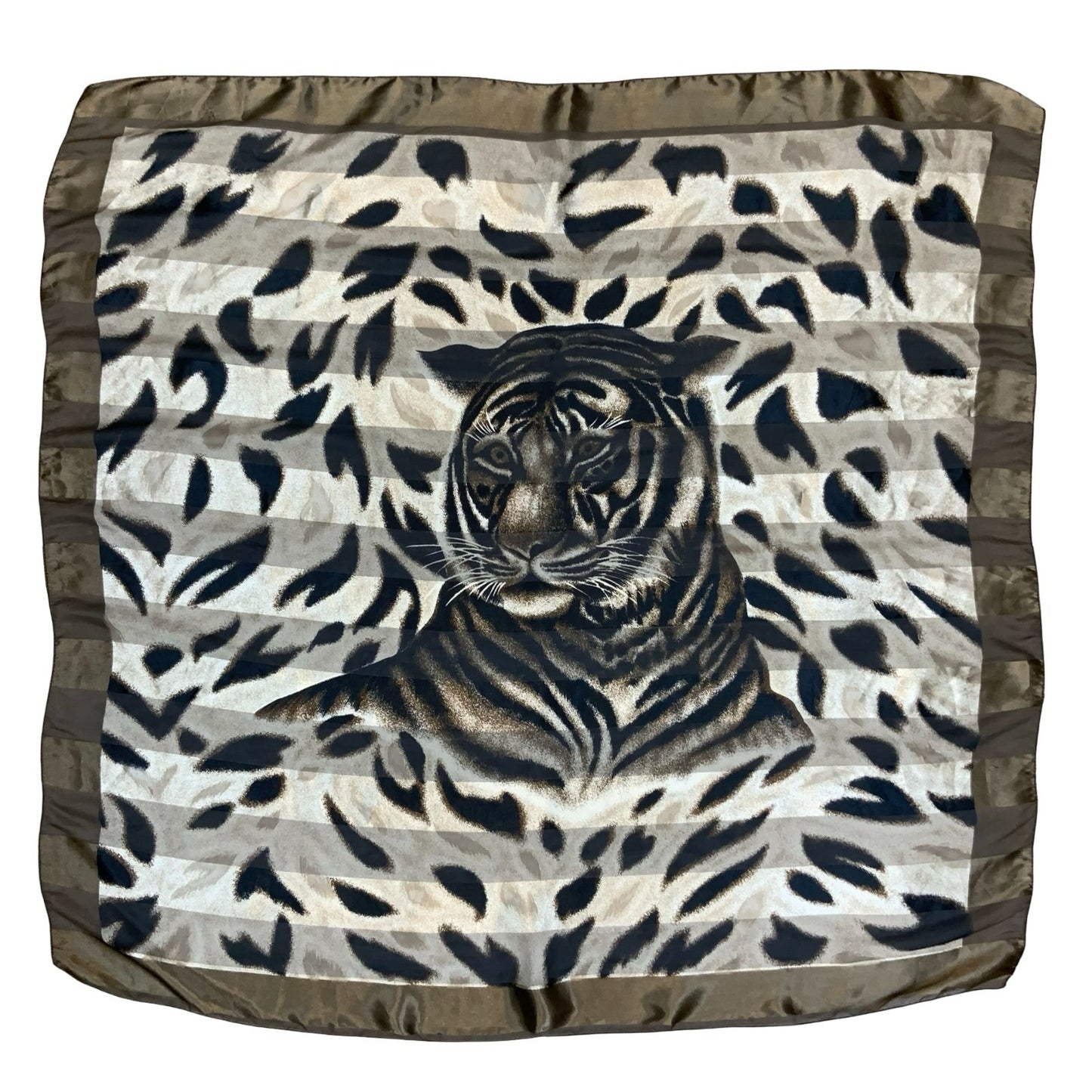 VTG 90s 00s y2k BROWN STRIPED TIGER PRINT ANIMAL SAFARI SQUARE SCARF