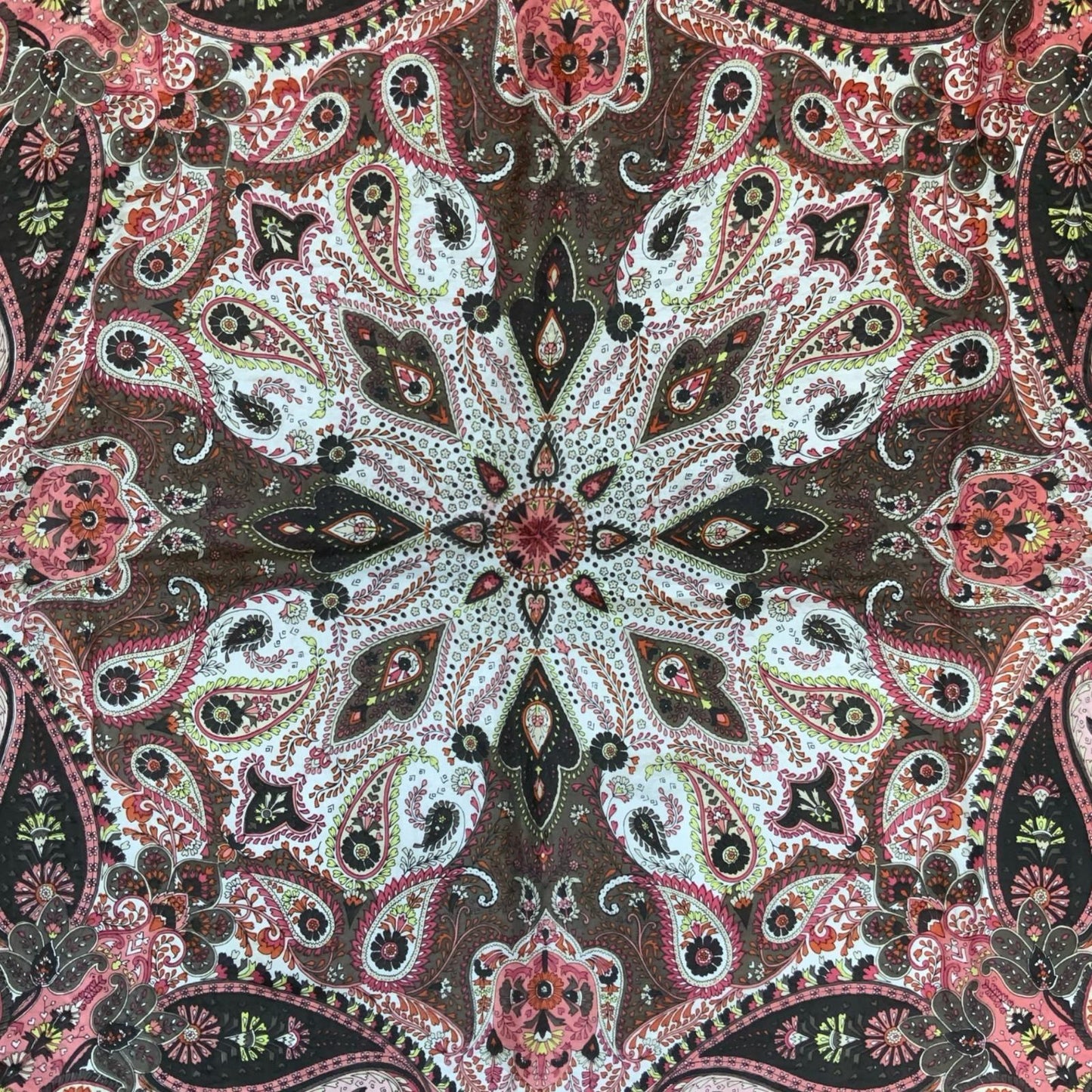 VTG 90s BROWN PINK YELLOW PAISLEY DETAILED PATTERNED NECKERCHIEF SQUARE SCARF