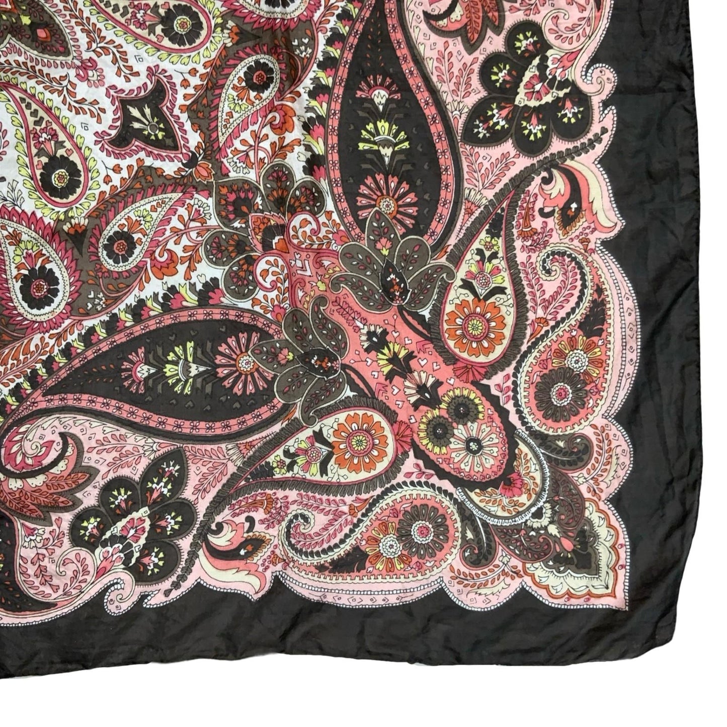 VTG 90s BROWN PINK YELLOW PAISLEY DETAILED PATTERNED NECKERCHIEF SQUARE SCARF