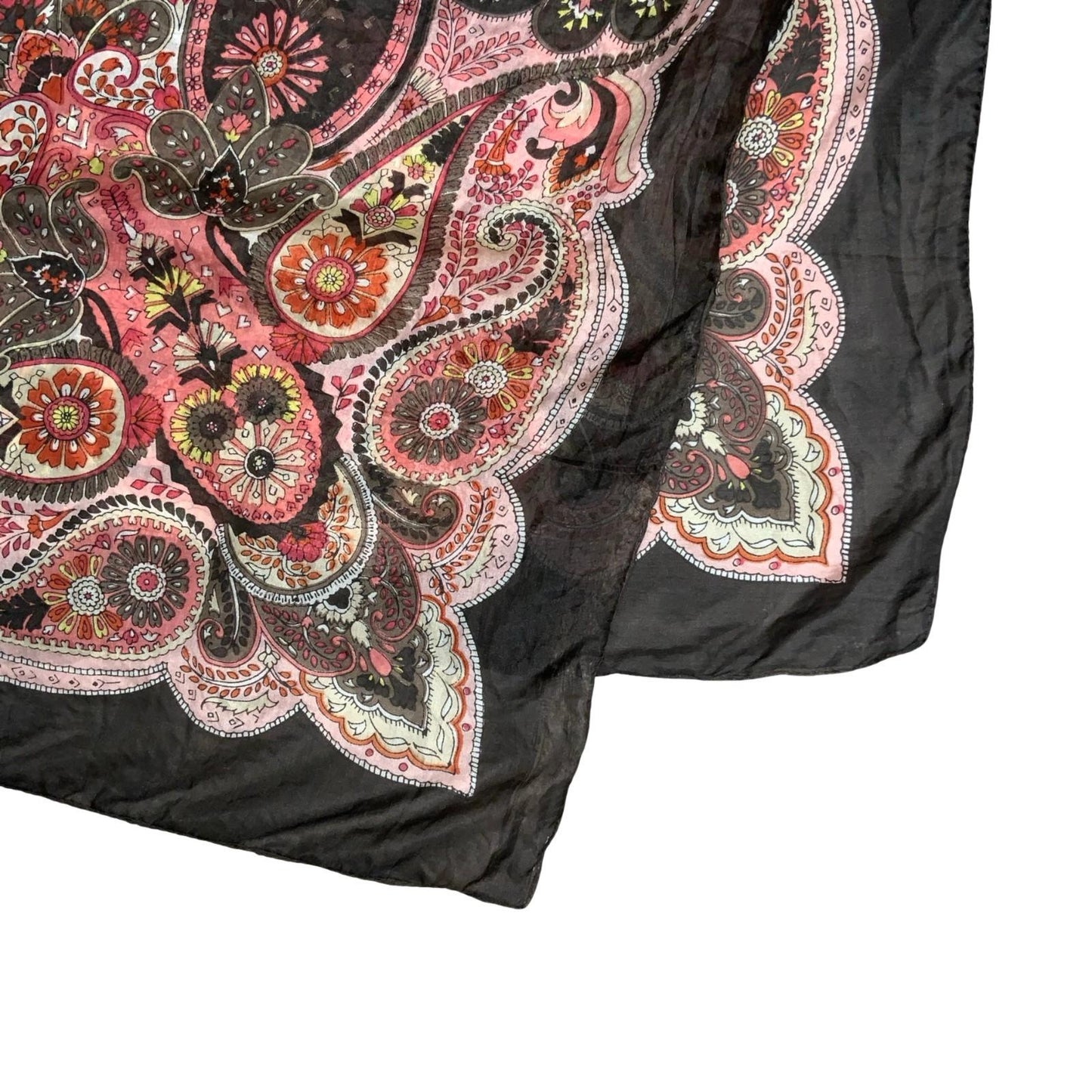 VTG 90s BROWN PINK YELLOW PAISLEY DETAILED PATTERNED NECKERCHIEF SQUARE SCARF