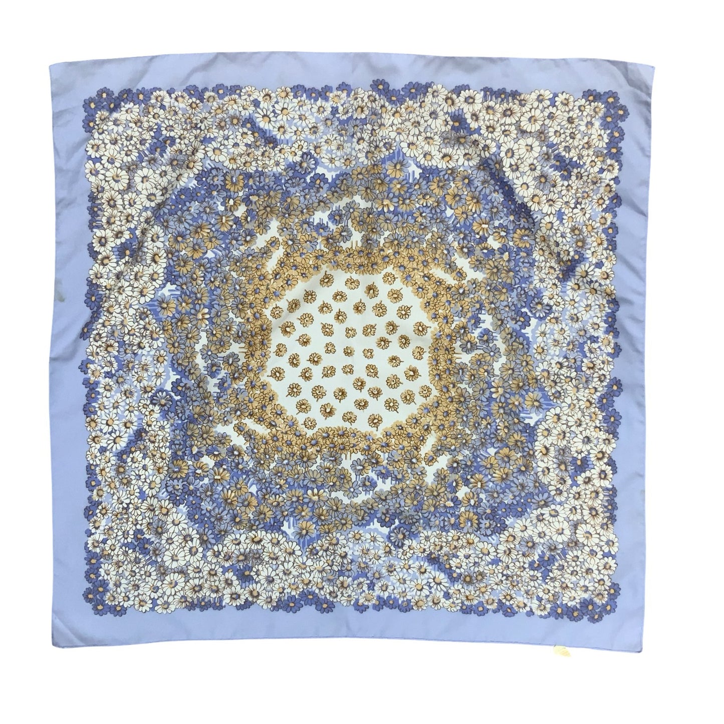VTG PURPLE WHITE YELLOW DAISY FLORAL DETAILED PRINT BANDANA SQUARE SCARF