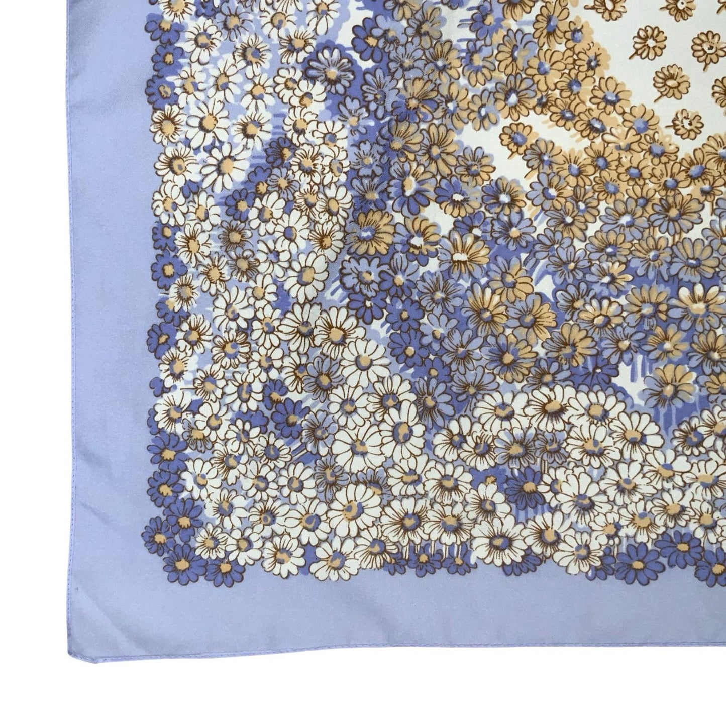 VTG PURPLE WHITE YELLOW DAISY FLORAL DETAILED PRINT BANDANA SQUARE SCARF