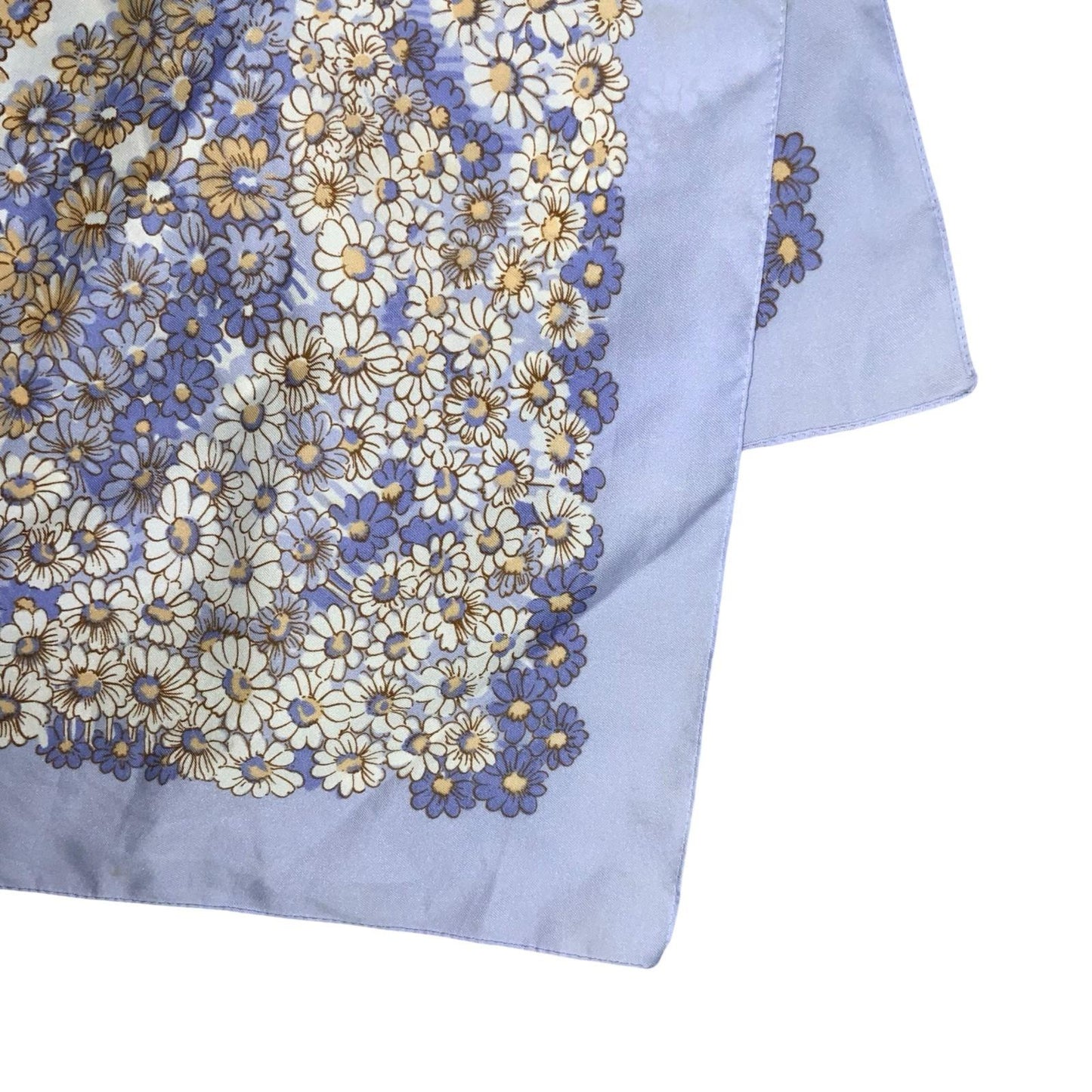VTG PURPLE WHITE YELLOW DAISY FLORAL DETAILED PRINT BANDANA SQUARE SCARF