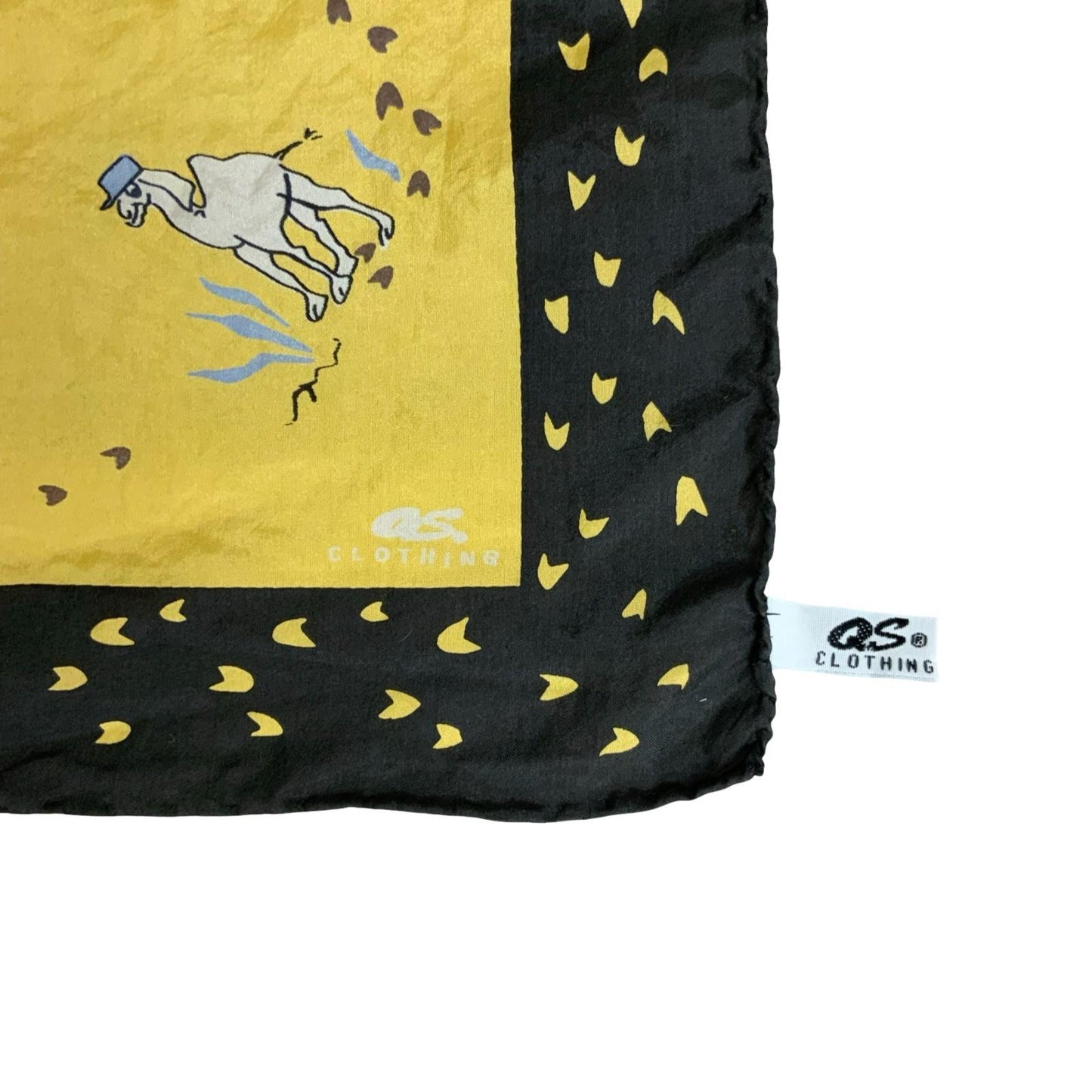 'QS CLOTHING' YELLOW & BLACK CAMELS IN HATS GRAPHIC 100% SILK SQUARE SCARF
